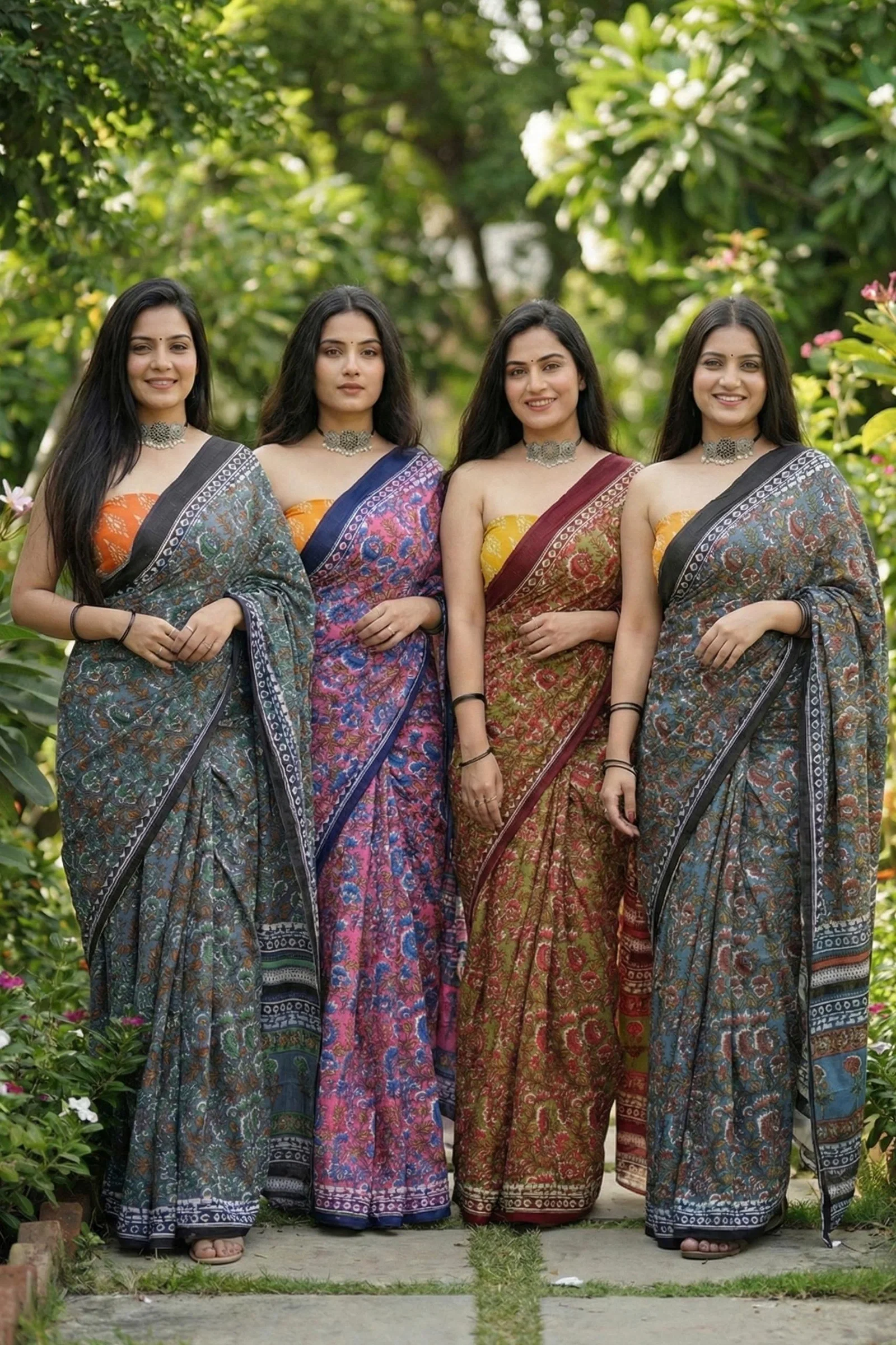 Sm Yami 57 Bagru Block Print Cotton Mulmul sarees With Blouse