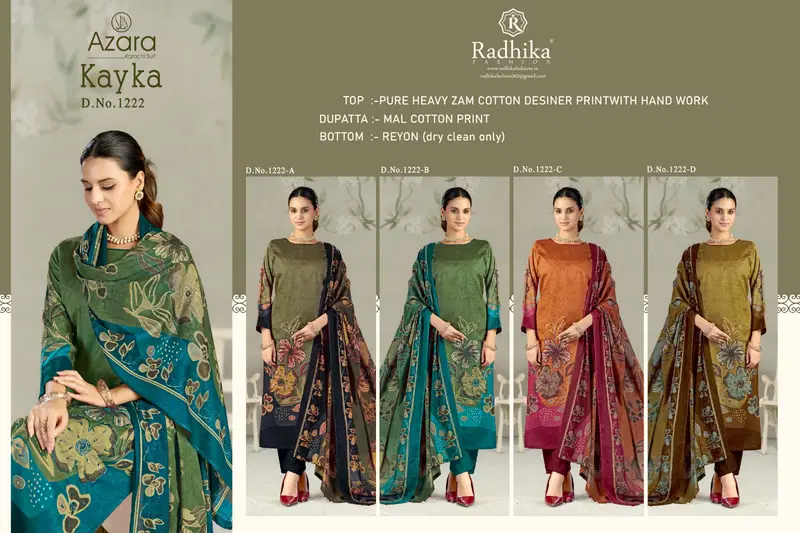 Radhika Azara Kayka 1222 A To D Jam Cotton Print Handwork Dress Material