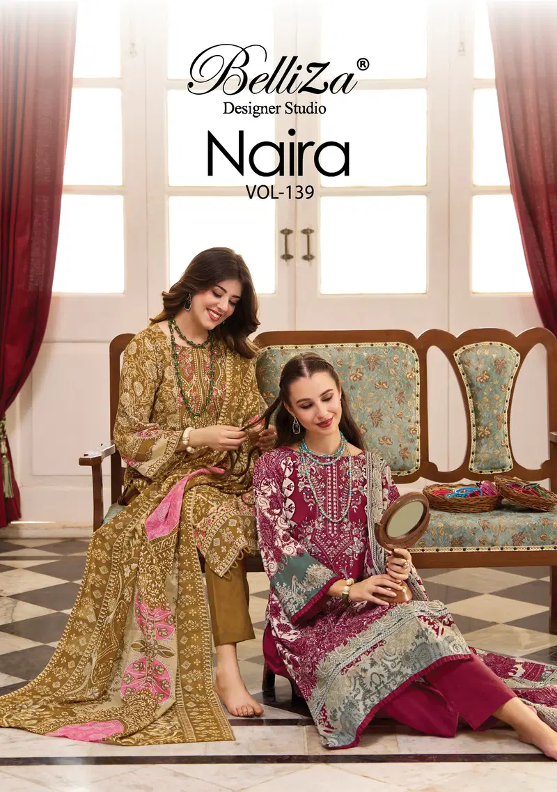 Belliza Naira Vol 139 Cotton With Self Embroidered Dress Materials