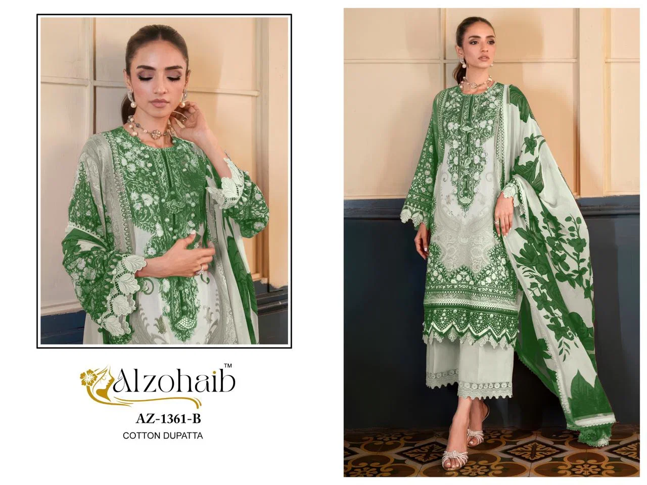 Alzohaib Az 1361 A To C And 1362 A To C Cotton Dupatta Cotton Salwar Suit