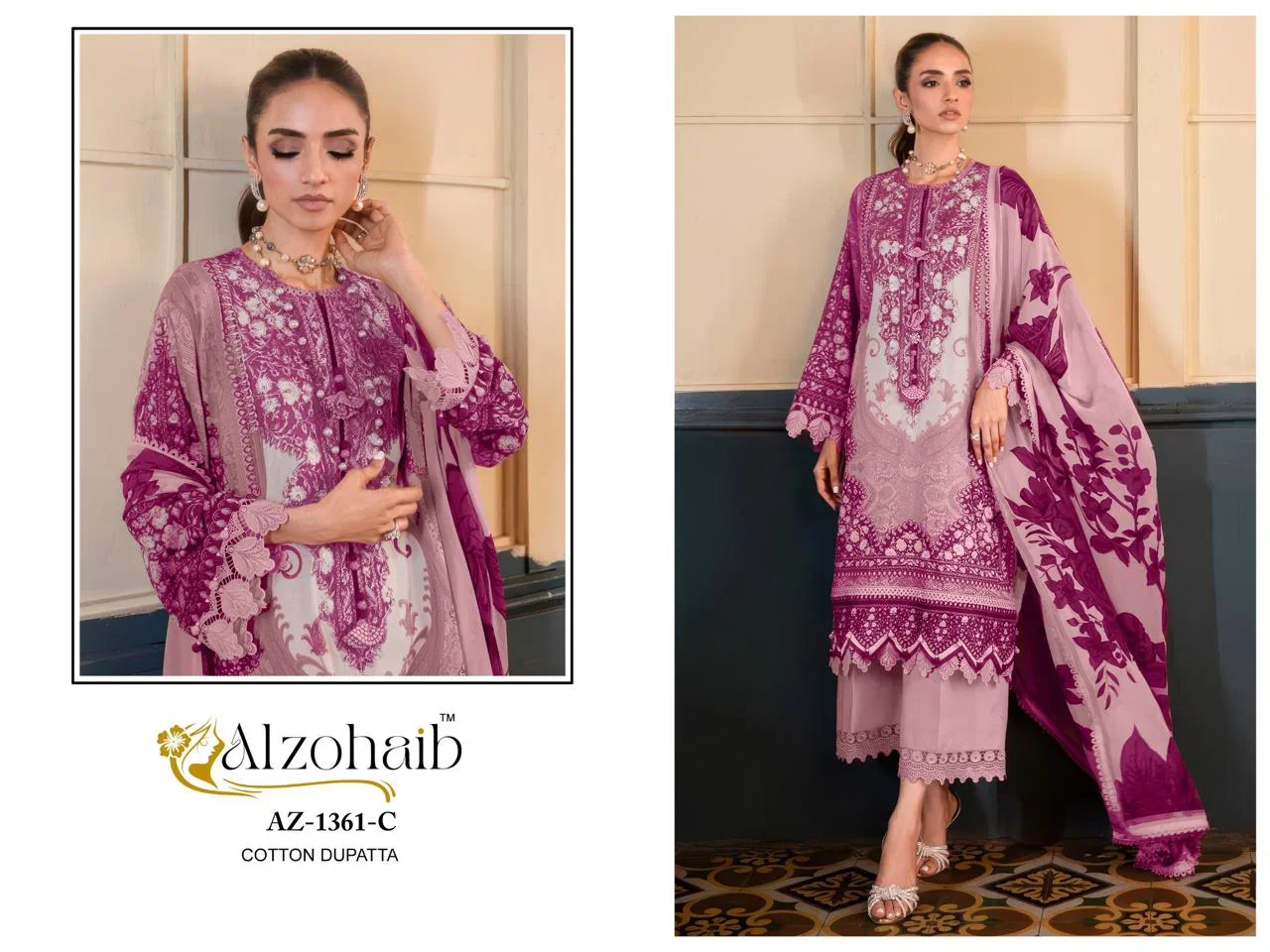 Alzohaib Az 1361 A To C And 1362 A To C Cotton Dupatta Cotton Salwar Suit