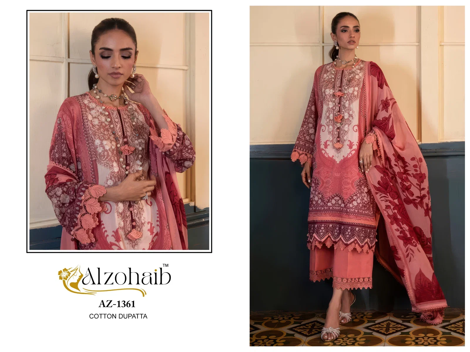 Alzohaib Az 1361 A To C And 1362 A To C Cotton Dupatta Cotton Salwar Suit