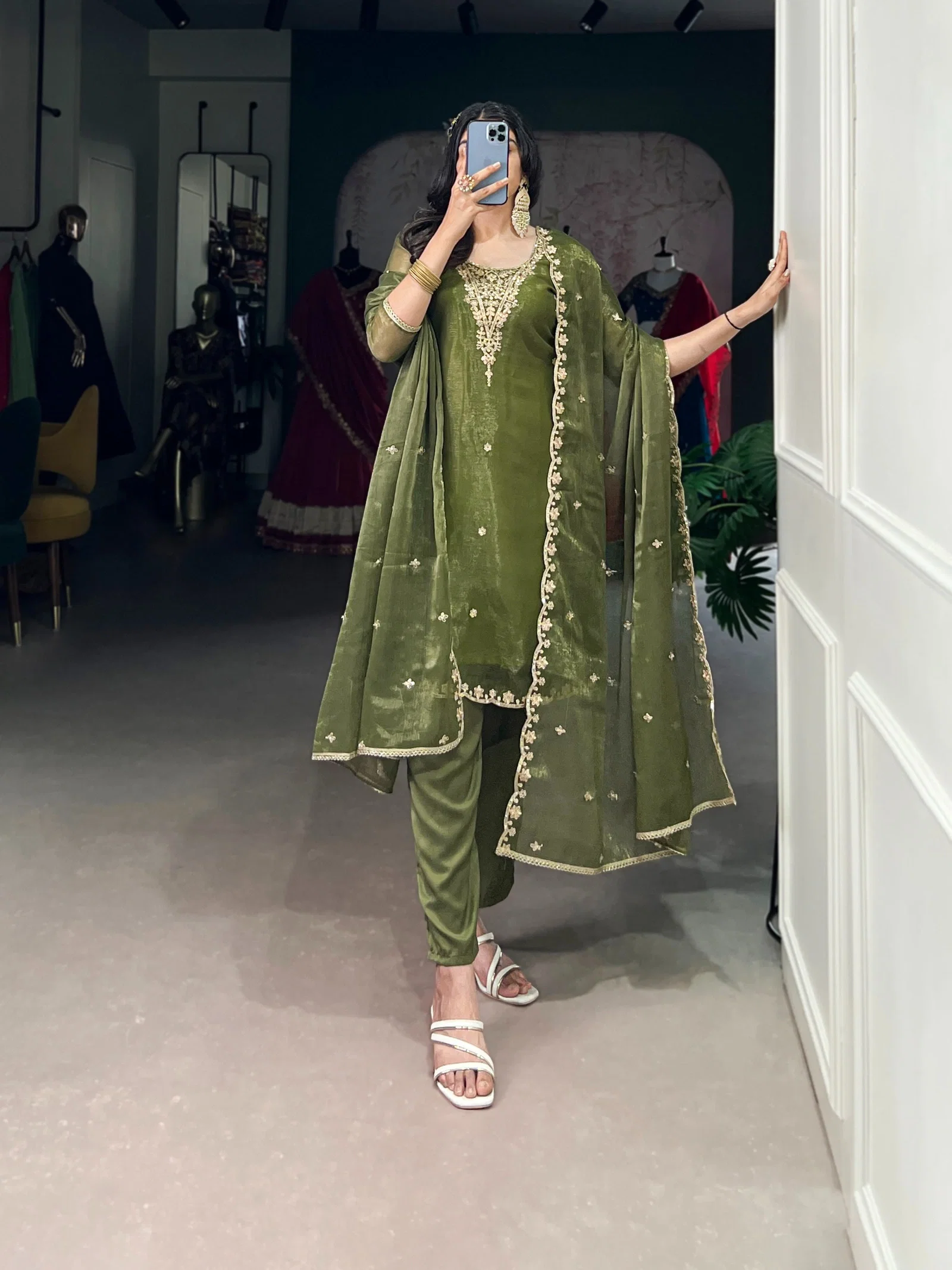 Lekha YF 3033 Gold Coin Sequins Kurti Pant And Dupatta Collection