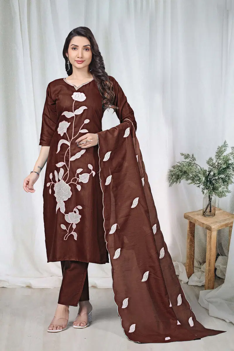 Sa Vihana Veritcan Cotton Embroidered Kurti With Bottom Dupatta