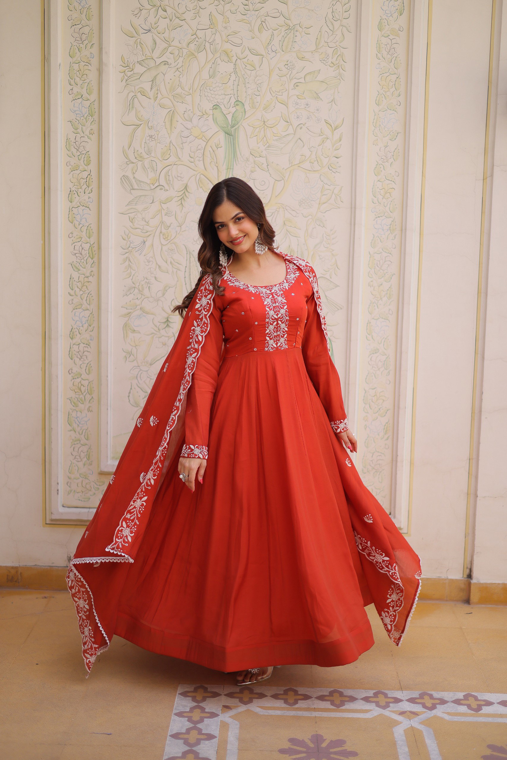 Lekha KA 1244 Mal Chanderi Beads Embroidery Gown With Dupatta