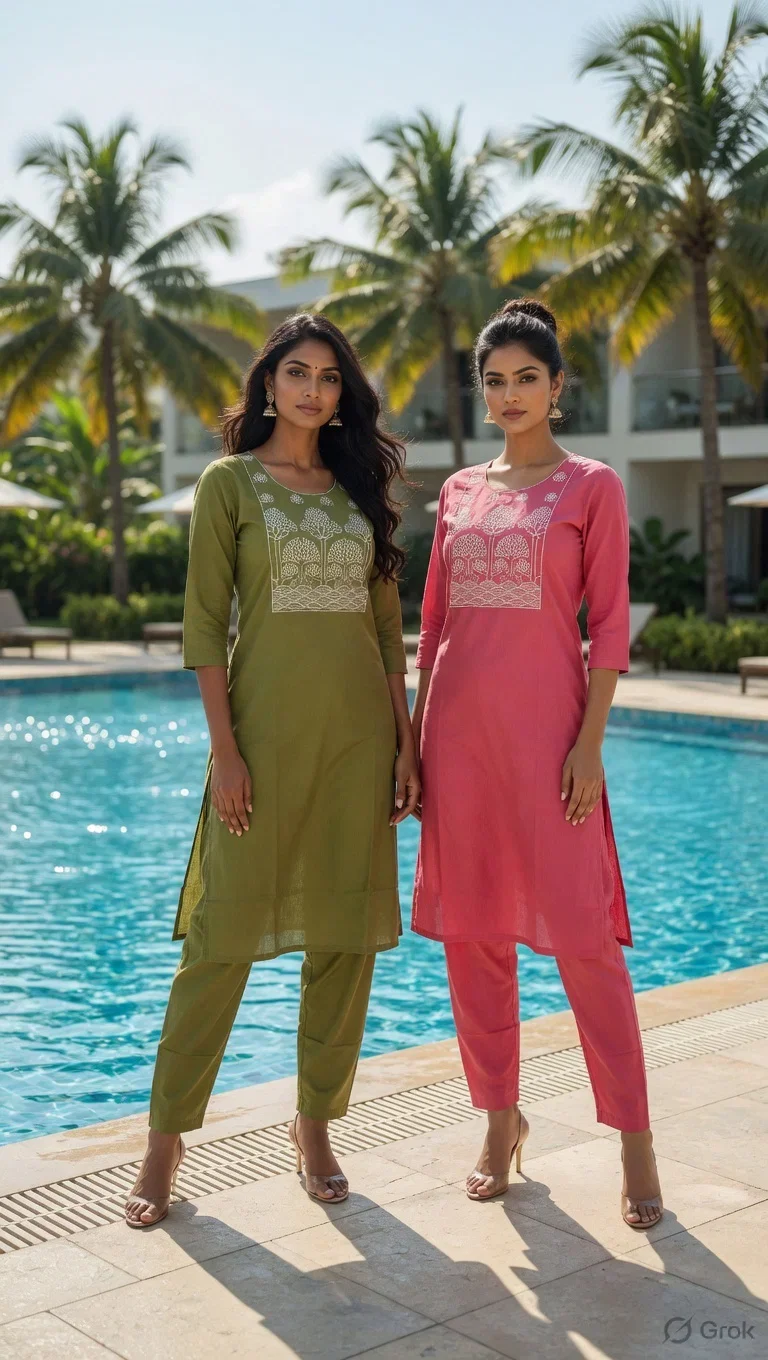 Ossm Style 1215 Dhabu Cotton Embroidered Kurti With Bottom Collection