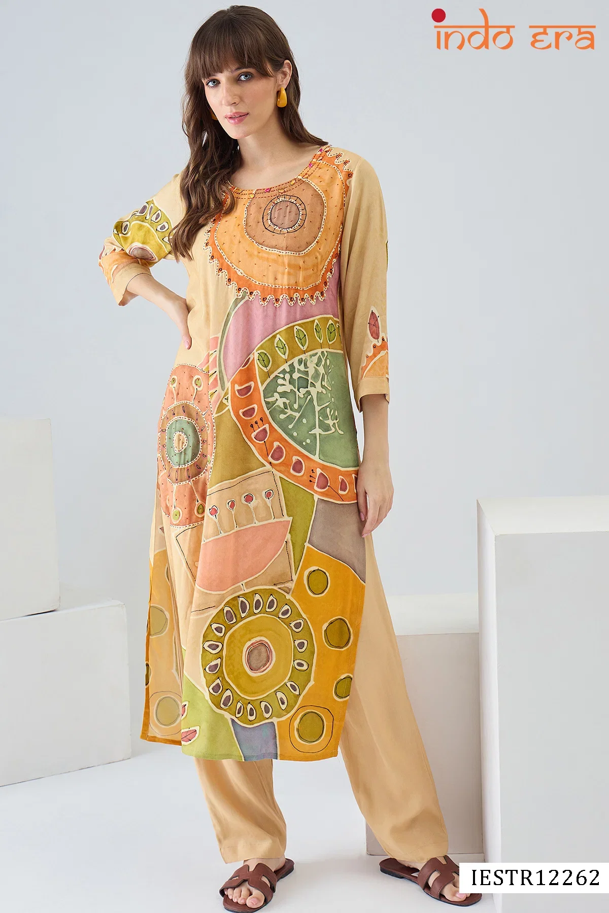 Indo Era 2634 Cotton Blend Printed Straight Kurti With Bottom Collection