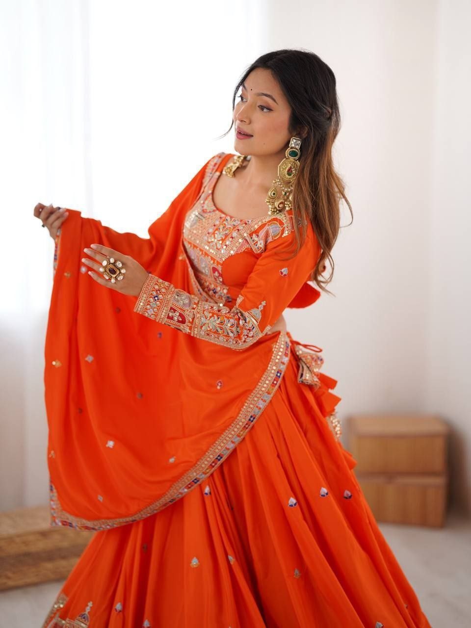 Center 296 Designer French Crepe Semi Stitched Multi Thread Lehenga