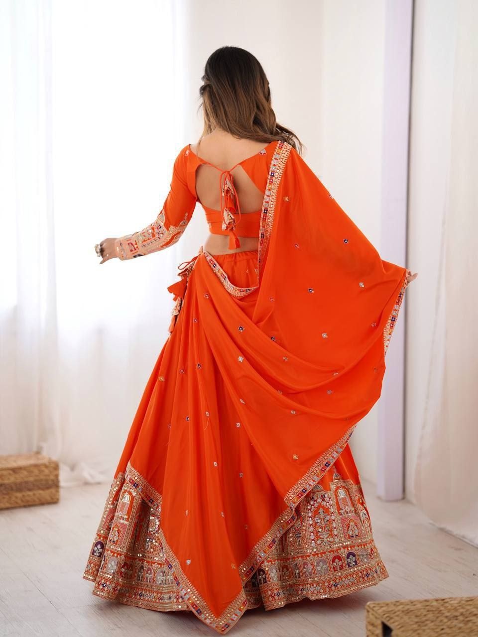 Center 296 Designer French Crepe Semi Stitched Multi Thread Lehenga