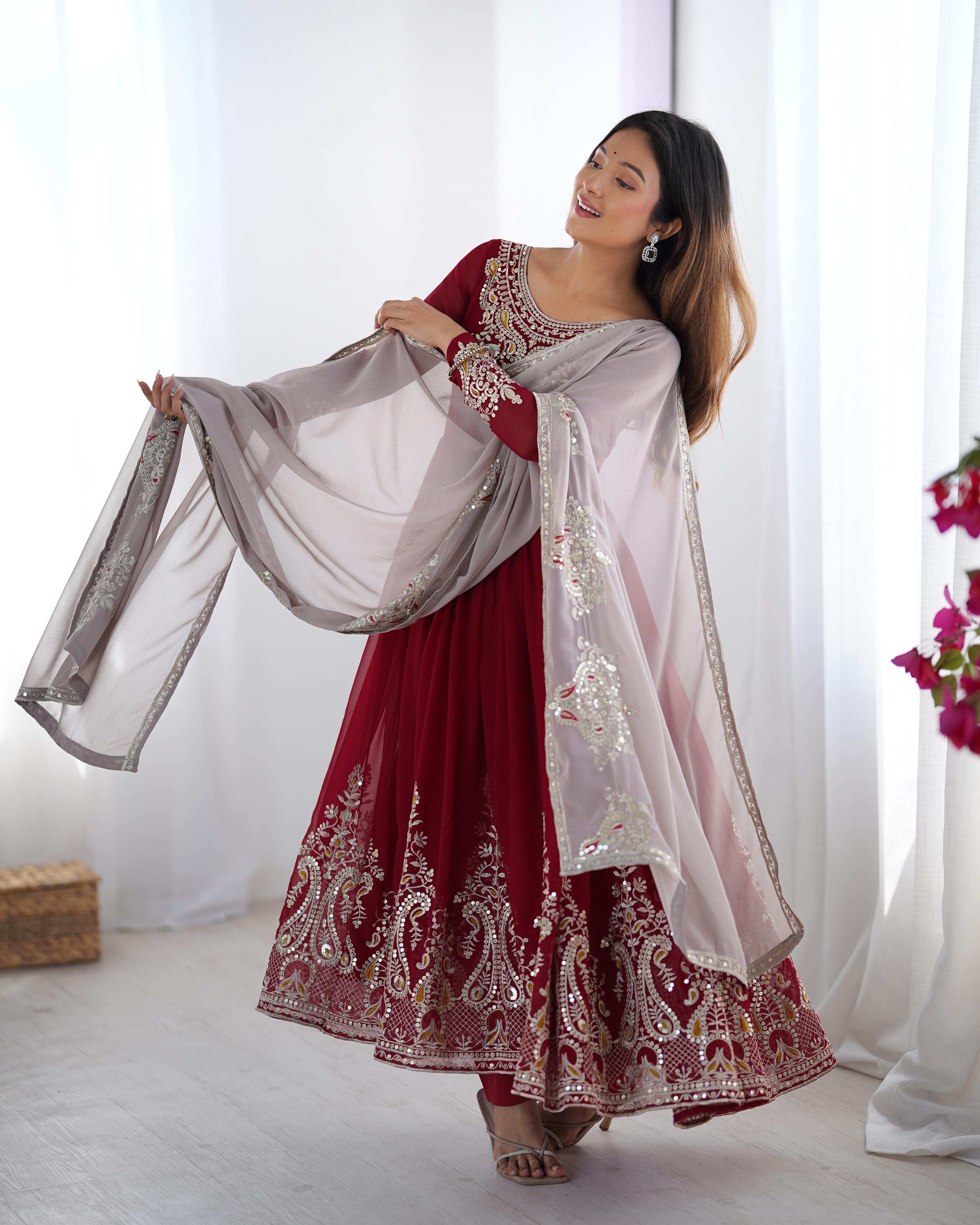 Lekha Sur ZF 5008 Elegant Embroidered Sequence Designer Anarkali Three Piece Set