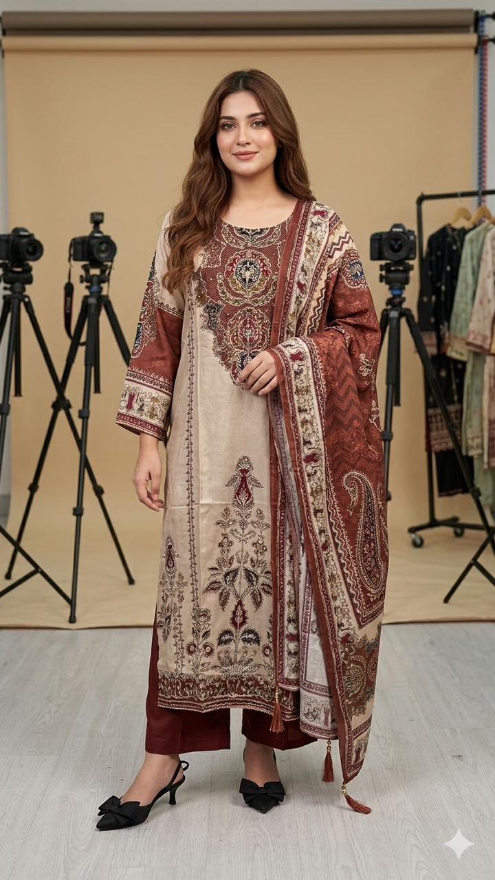 Lekha Sur BE 462 Printed Chinon With Light Mirror Work Kurta With Bottom And Dupatta