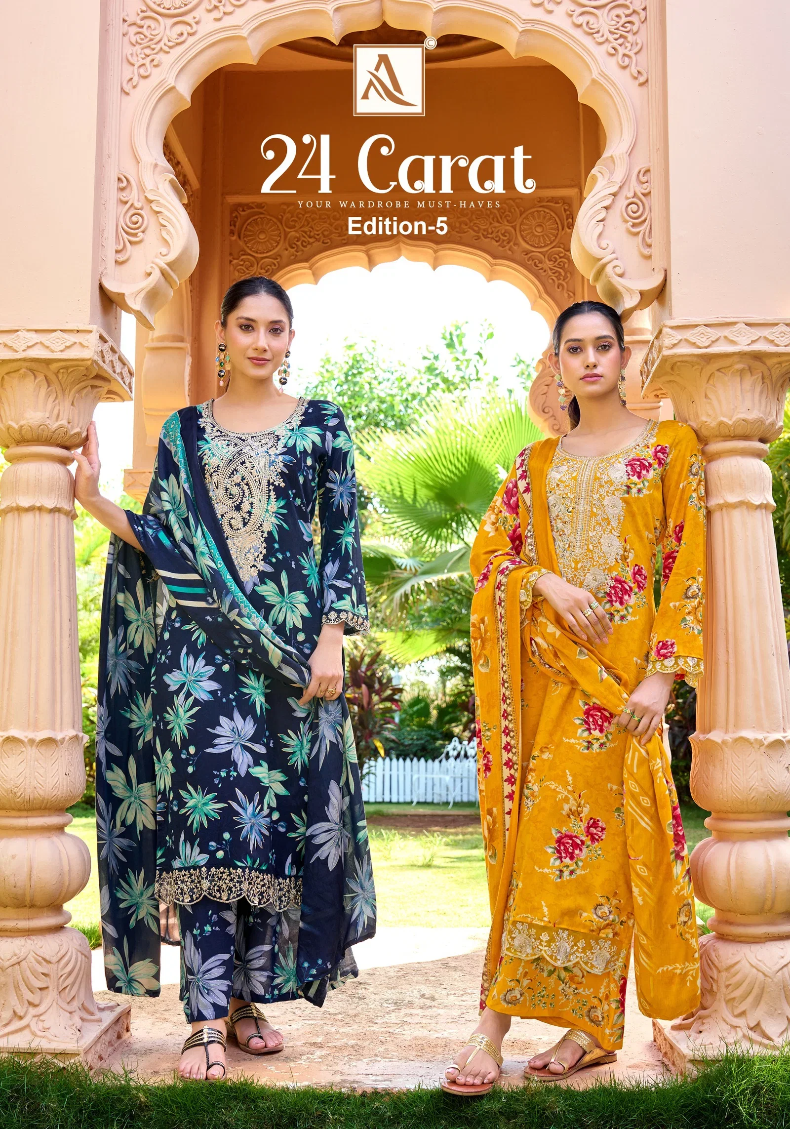 Alok 24 Carat Edition 5 Viscose Rayon Print Embroidery Dress Material