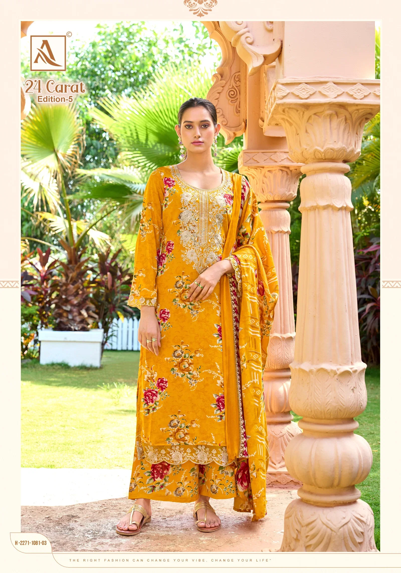 Alok 24 Carat Edition 5 Viscose Rayon Print Embroidery Dress Material