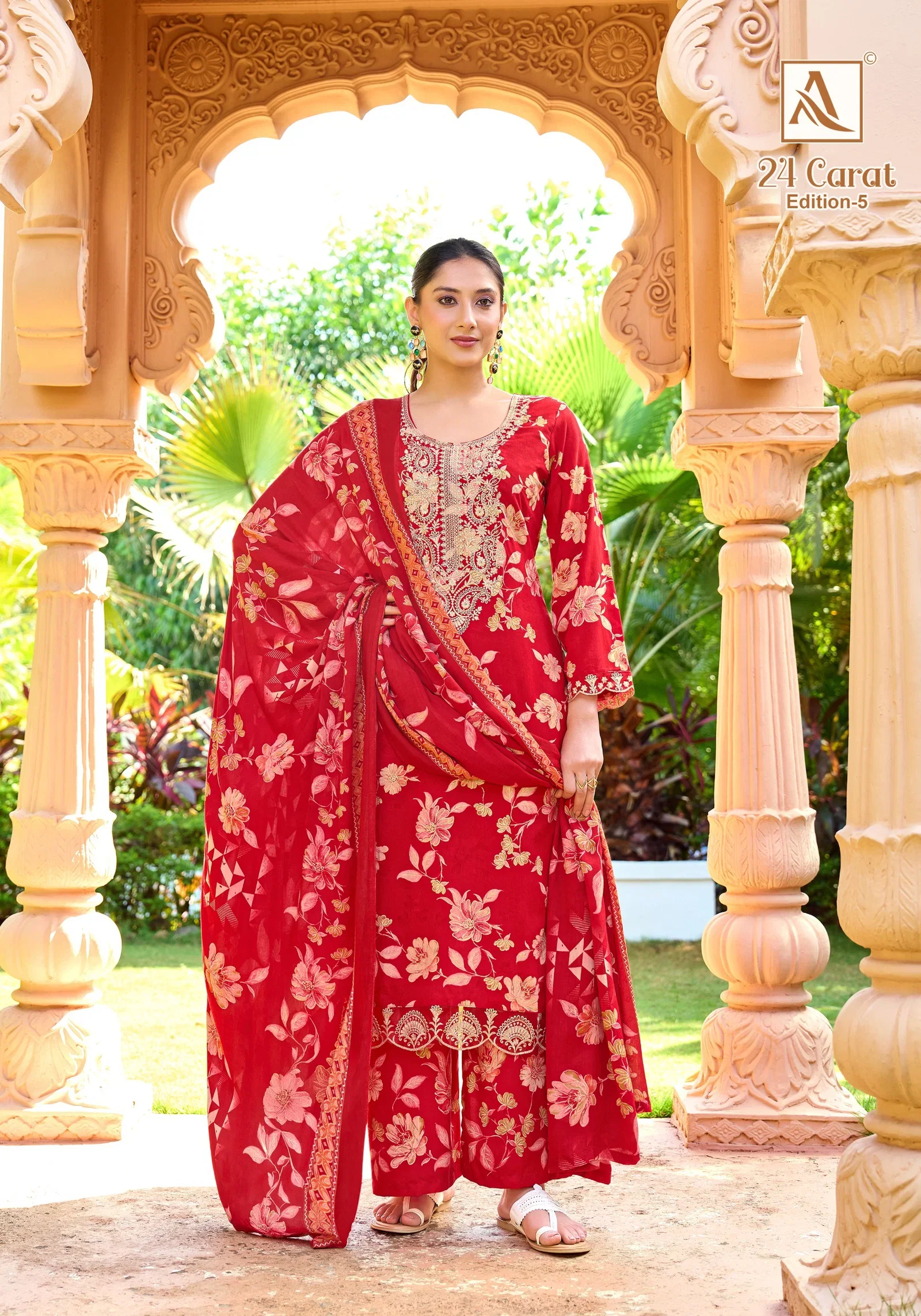 Alok 24 Carat Edition 5 Viscose Rayon Print Embroidery Dress Material