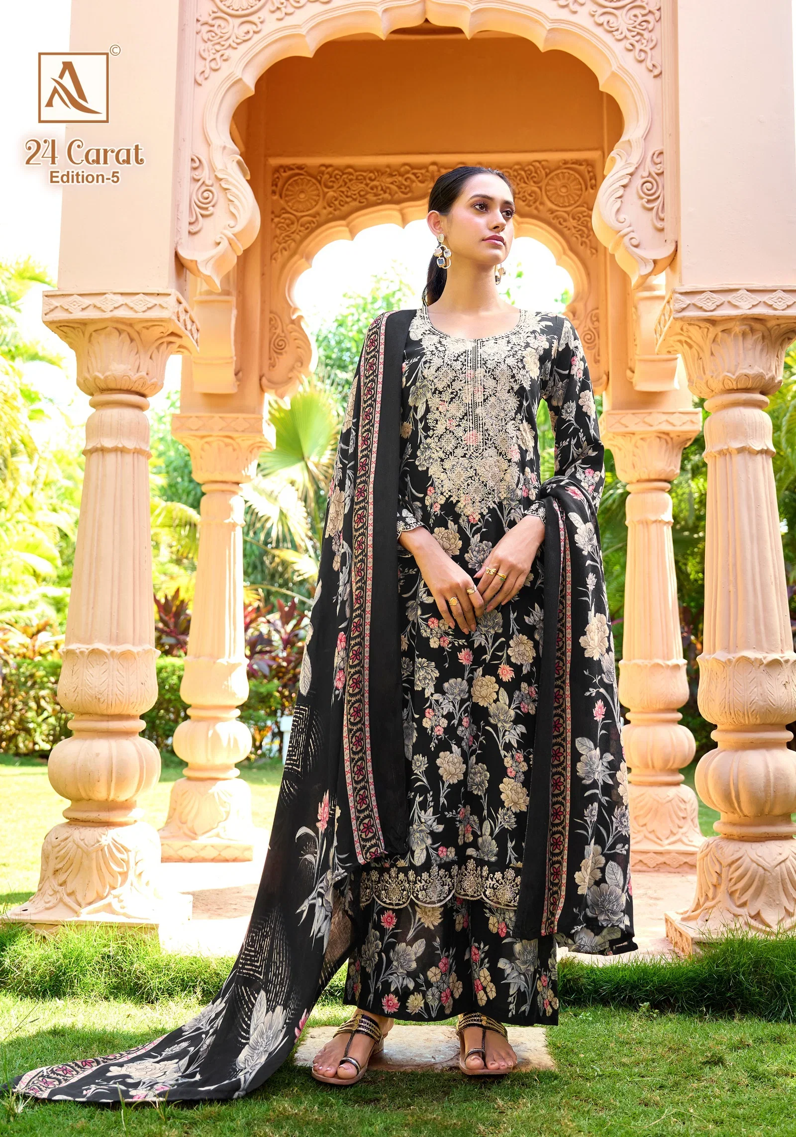 Alok 24 Carat Edition 5 Viscose Rayon Print Embroidery Dress Material
