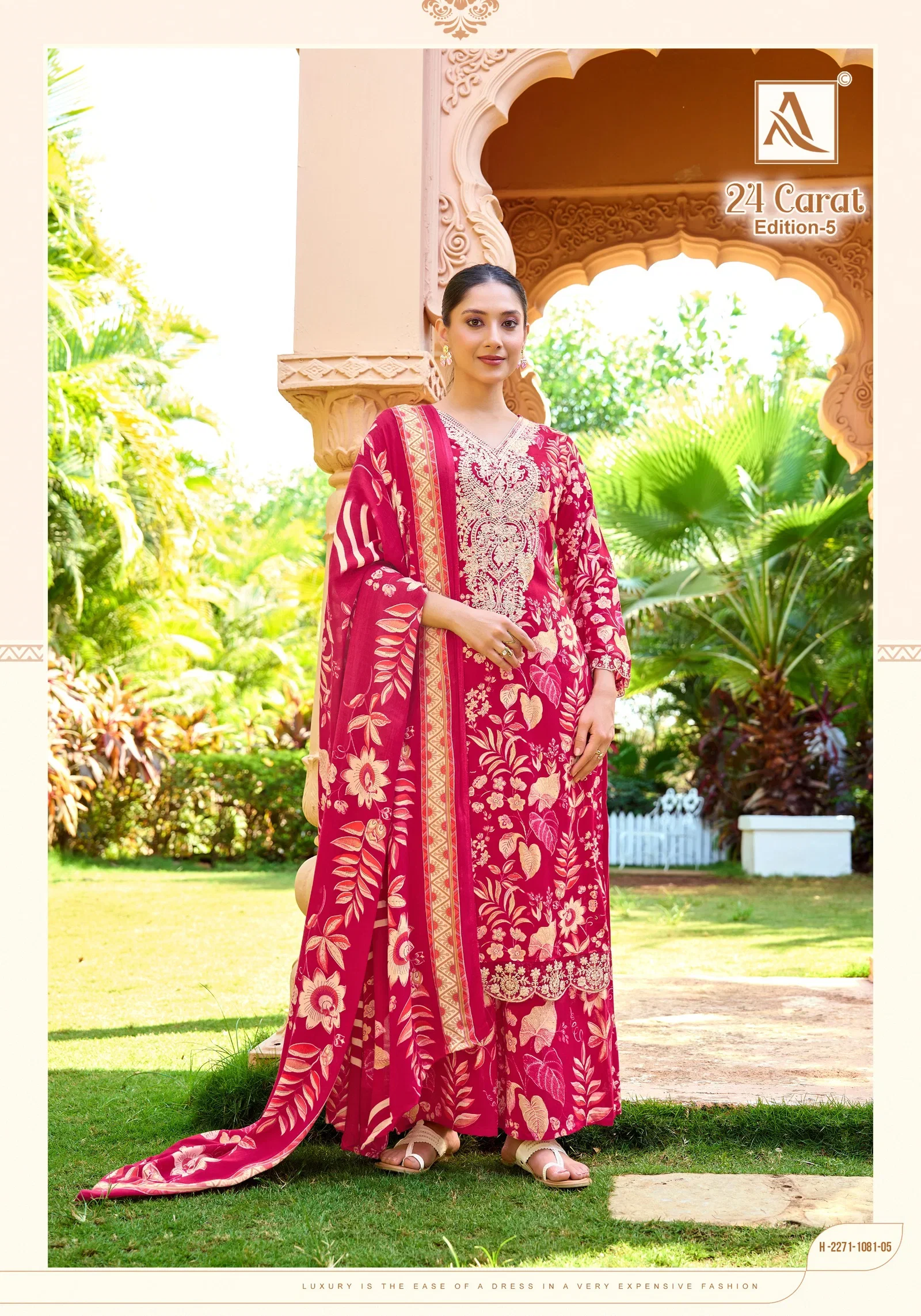 Alok 24 Carat Edition 5 Viscose Rayon Print Embroidery Dress Material