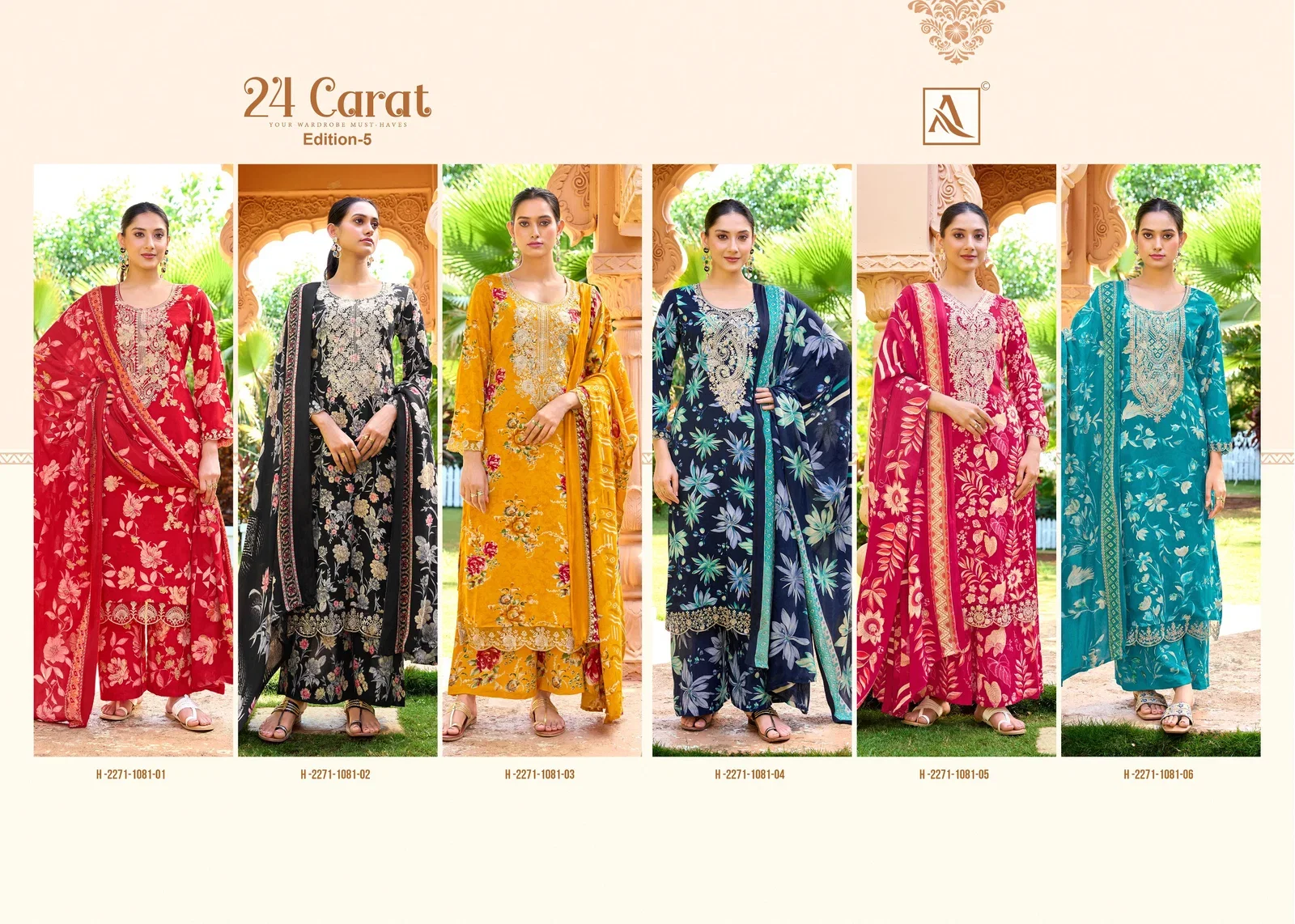Alok 24 Carat Edition 5 Viscose Rayon Print Embroidery Dress Material