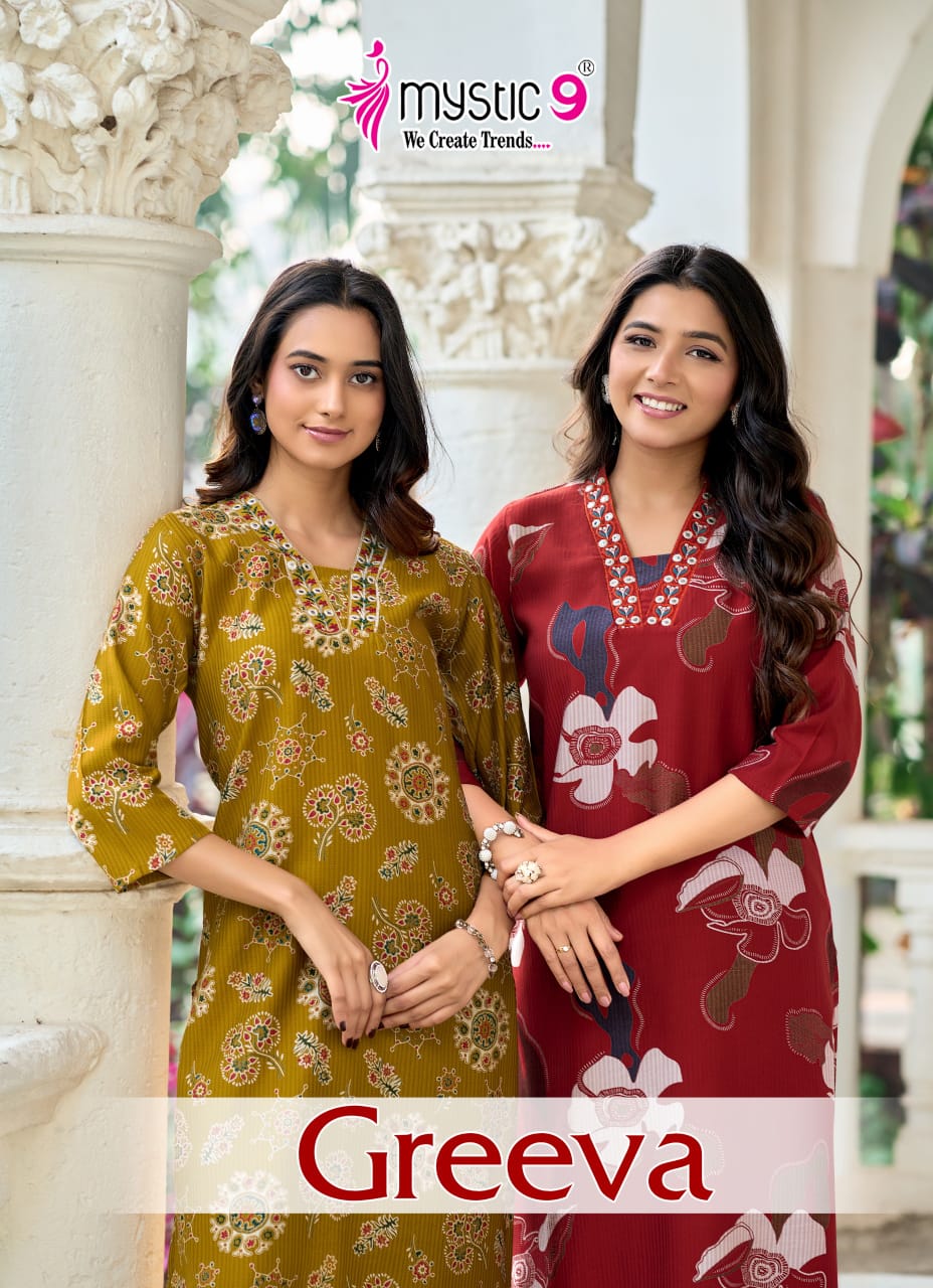 Mystic 9 Greeva Vol 1 Berlin Foil Print Straight kurta With Bottom
