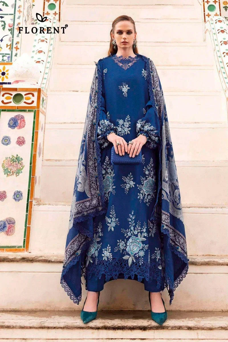 Florent 1086 Cotton Dupatta Rayon Cotton Embroidered Salwar Kameez