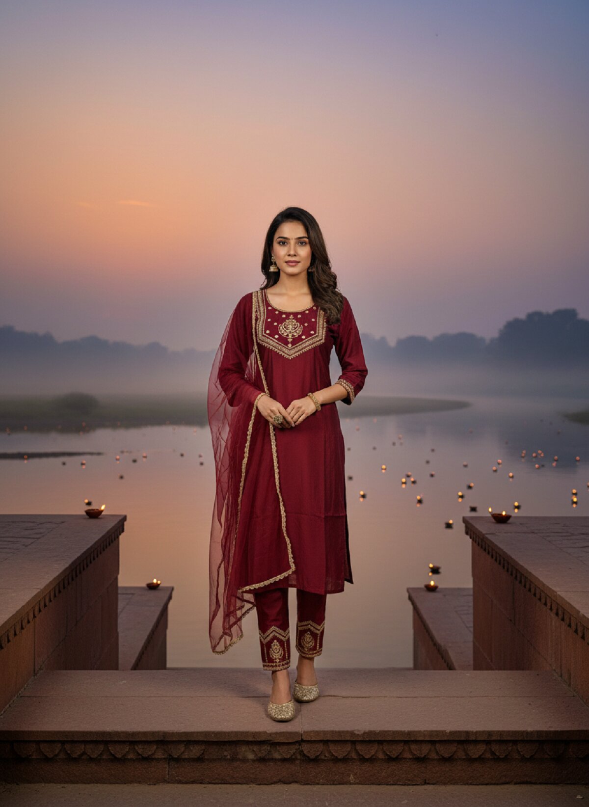 Navya Kurti 241 Party Wear Embroidery Worked Pure Chanderi Silk Top with Pant and Dupatta 