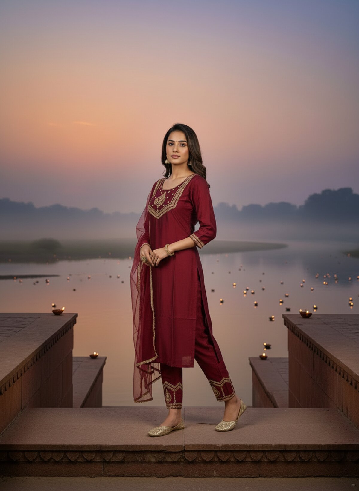 Navya Kurti 241 Party Wear Embroidery Worked Pure Chanderi Silk Top with Pant and Dupatta 