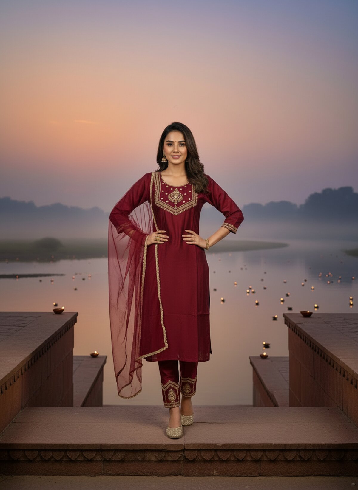 Navya Kurti 241 Party Wear Embroidery Worked Pure Chanderi Silk Top with Pant and Dupatta 