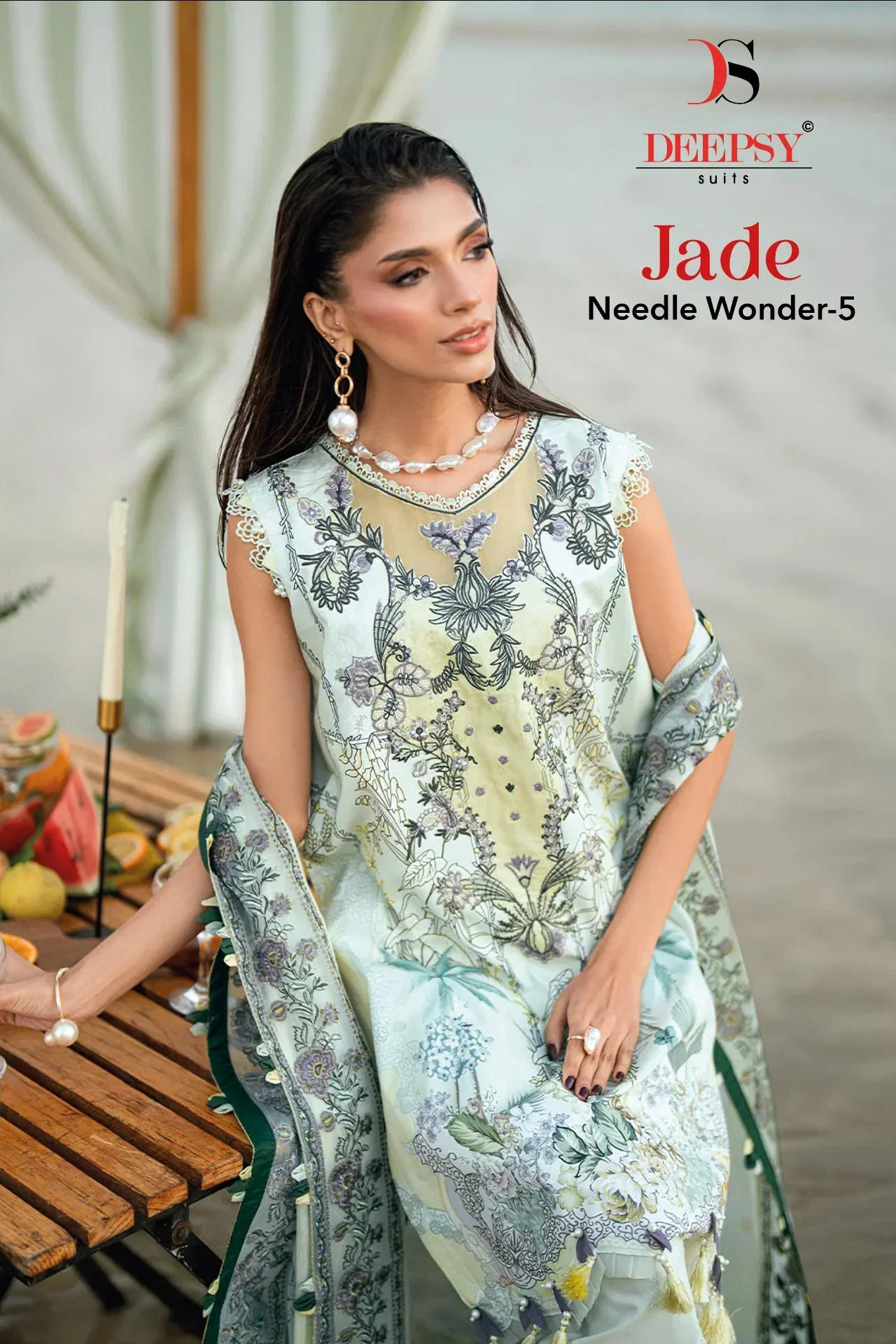 Deepsy Jade Needle Wonder Vol 5 Chiffon Dupatta Cotton Embroidered Salwar Kameez