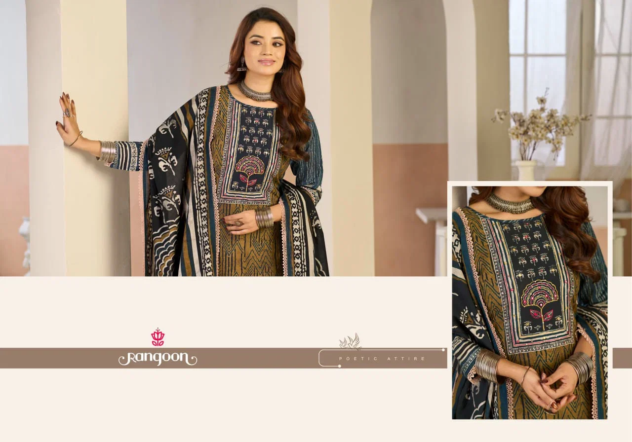 Rangoon Charissa Viscose Cotton Digital Printed Kurti With Bottom Dupatta