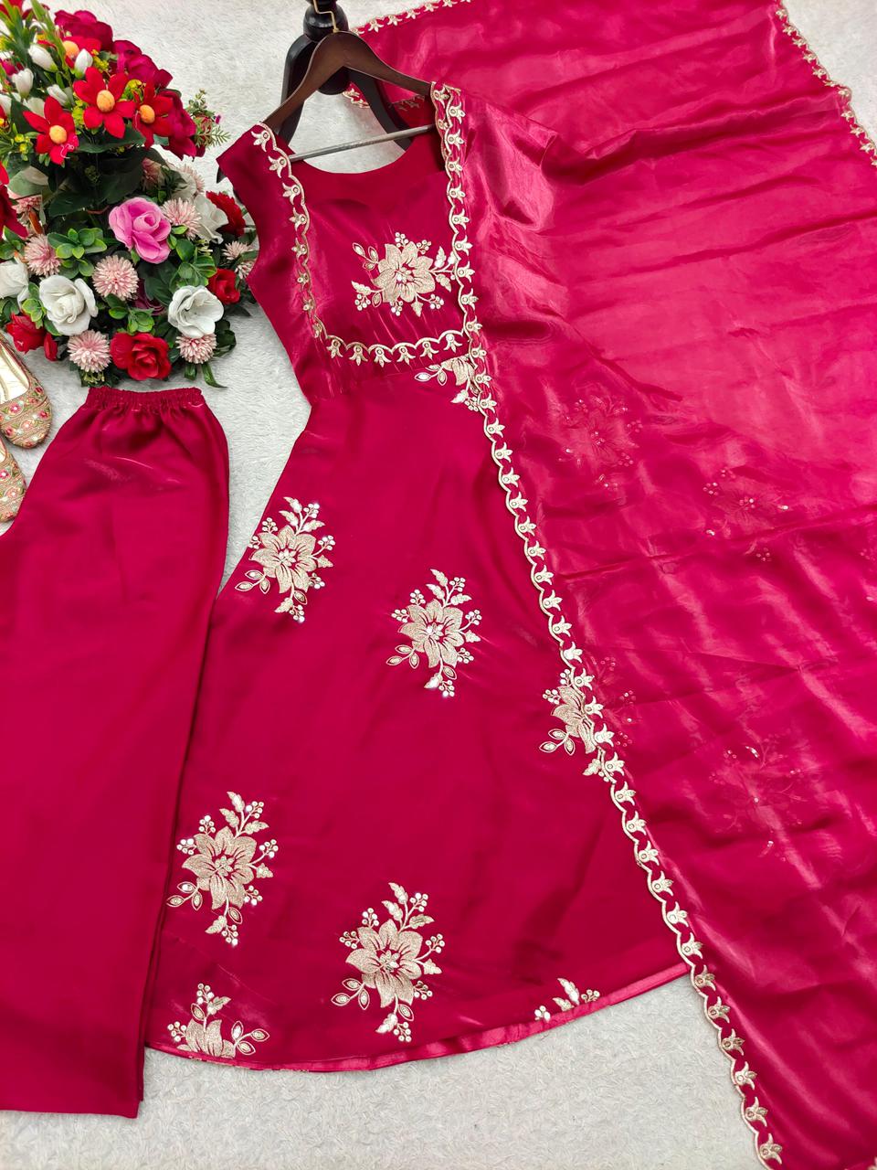 NCO 164 Pure ZmyChu Silk With Embroidery Sequences Work Readymade