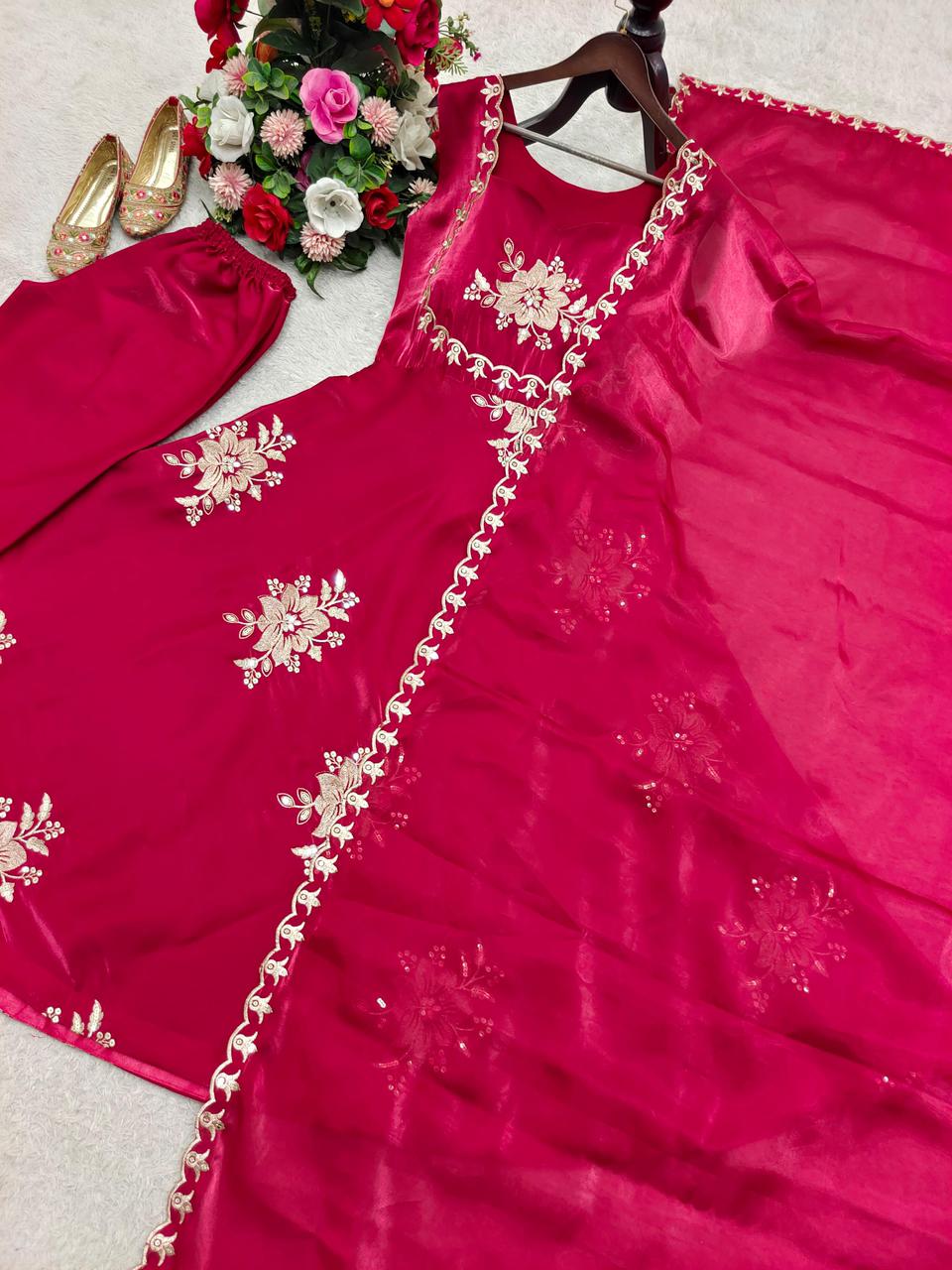 NCO 164 Pure ZmyChu Silk With Embroidery Sequences Work Readymade