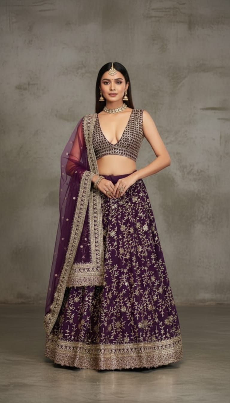 Center 217 Georgette Semi Stitched Zari Sequence Lehenga