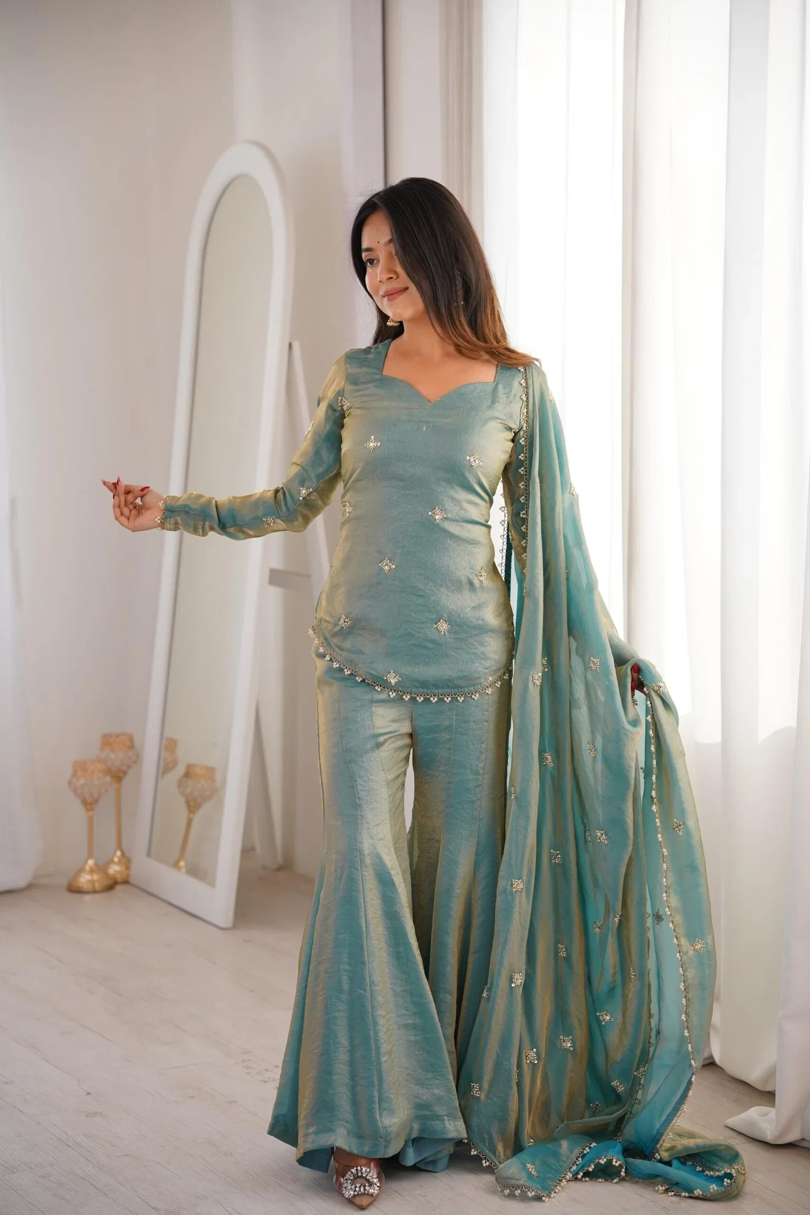Satzia 01 Fandy Silk Kurti With Sharara Dupatta Collection