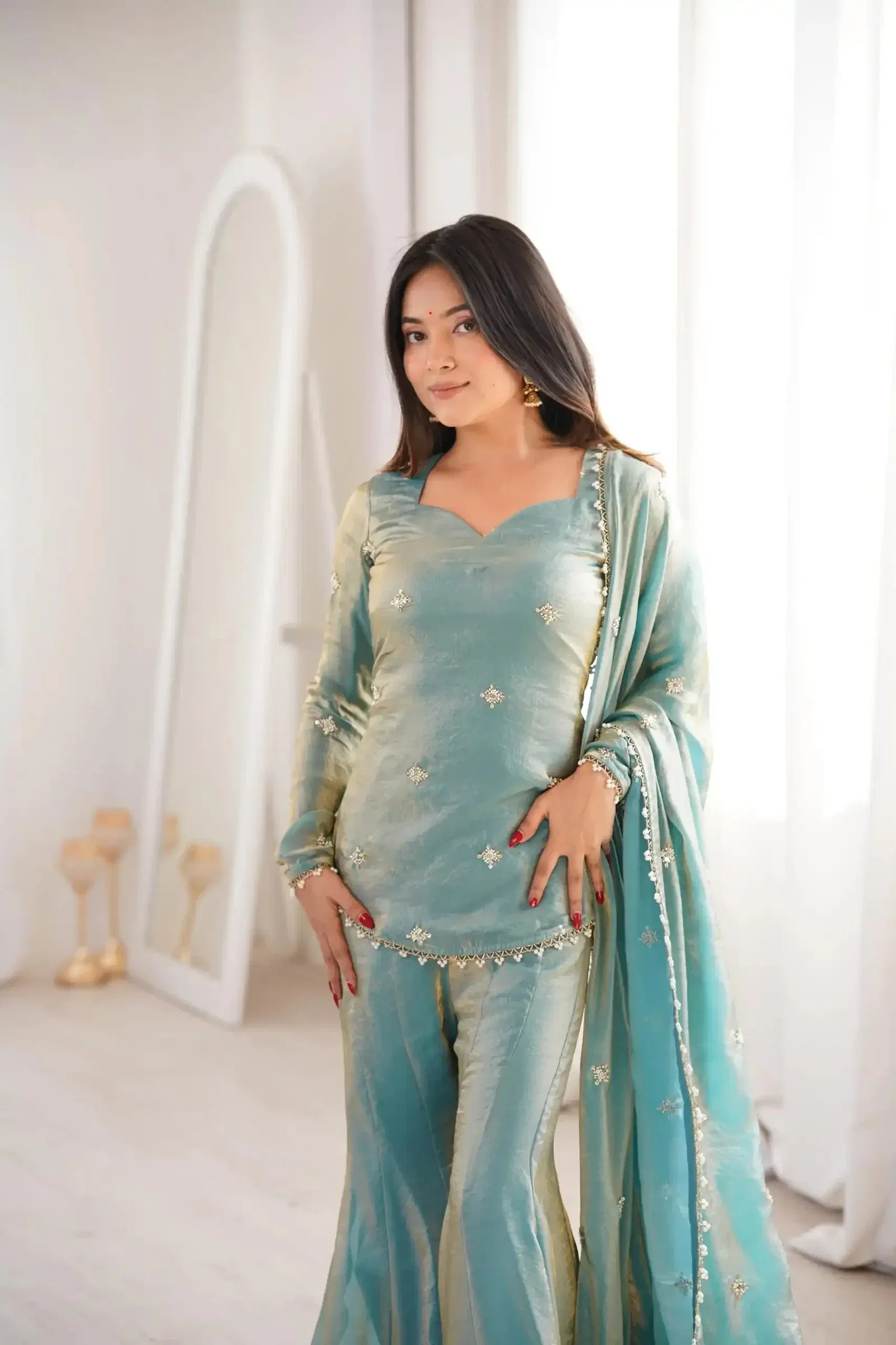 Satzia 01 Fandy Silk Kurti With Sharara Dupatta Collection