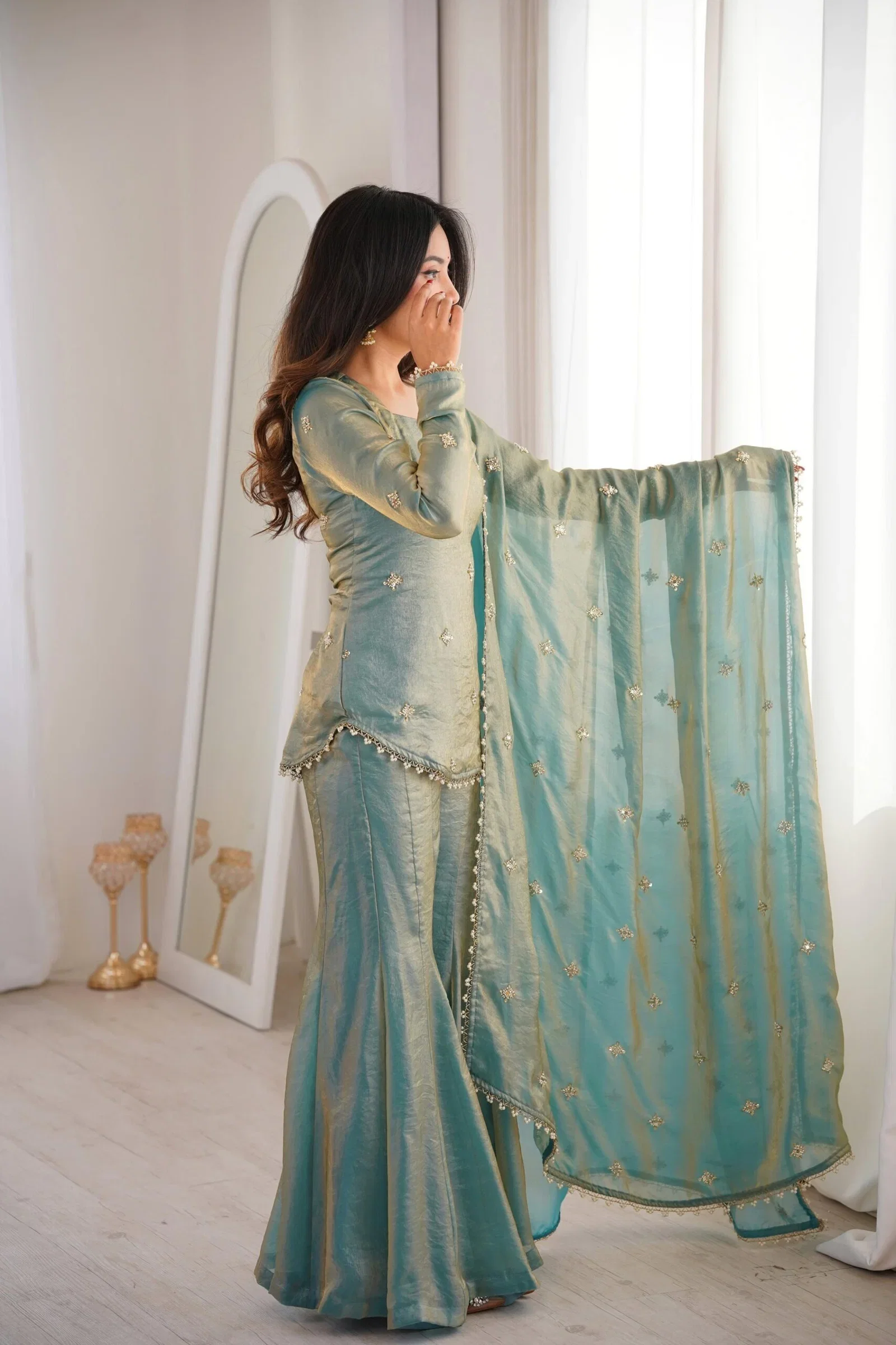 Satzia 01 Fandy Silk Kurti With Sharara Dupatta Collection