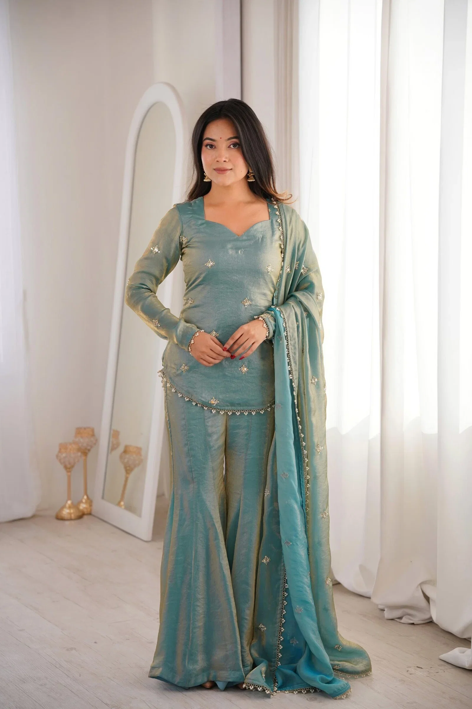 Satzia 01 Fandy Silk Kurti With Sharara Dupatta Collection