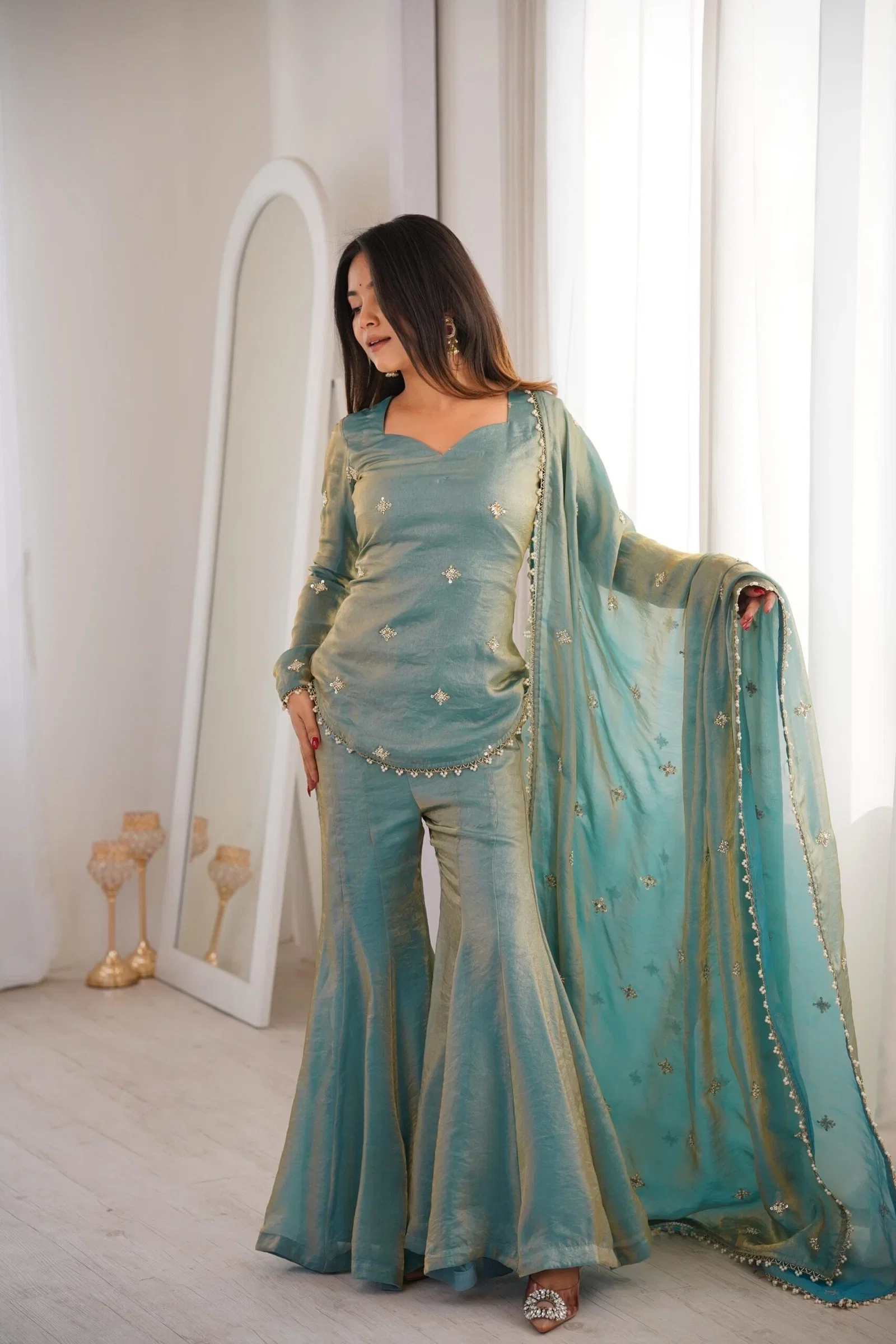 Satzia 01 Fandy Silk Kurti With Sharara Dupatta Collection