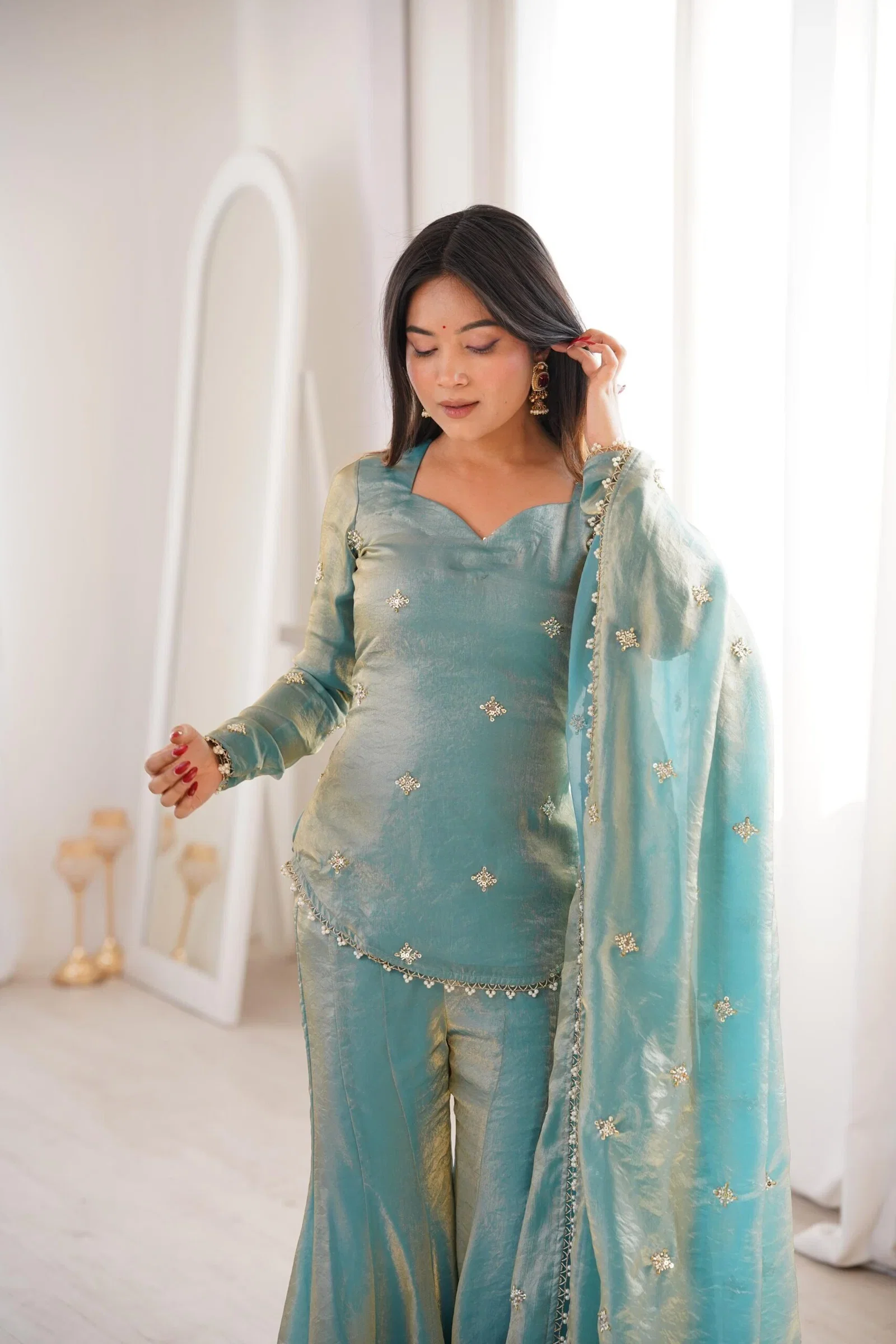 Satzia 01 Fandy Silk Kurti With Sharara Dupatta Collection
