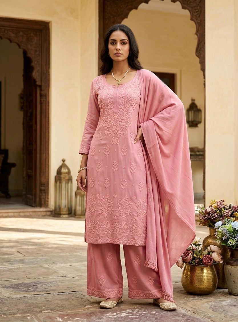 Lekha Sur BE 368 Rayon With Embroidery Kurta With Bottom And Dupatta