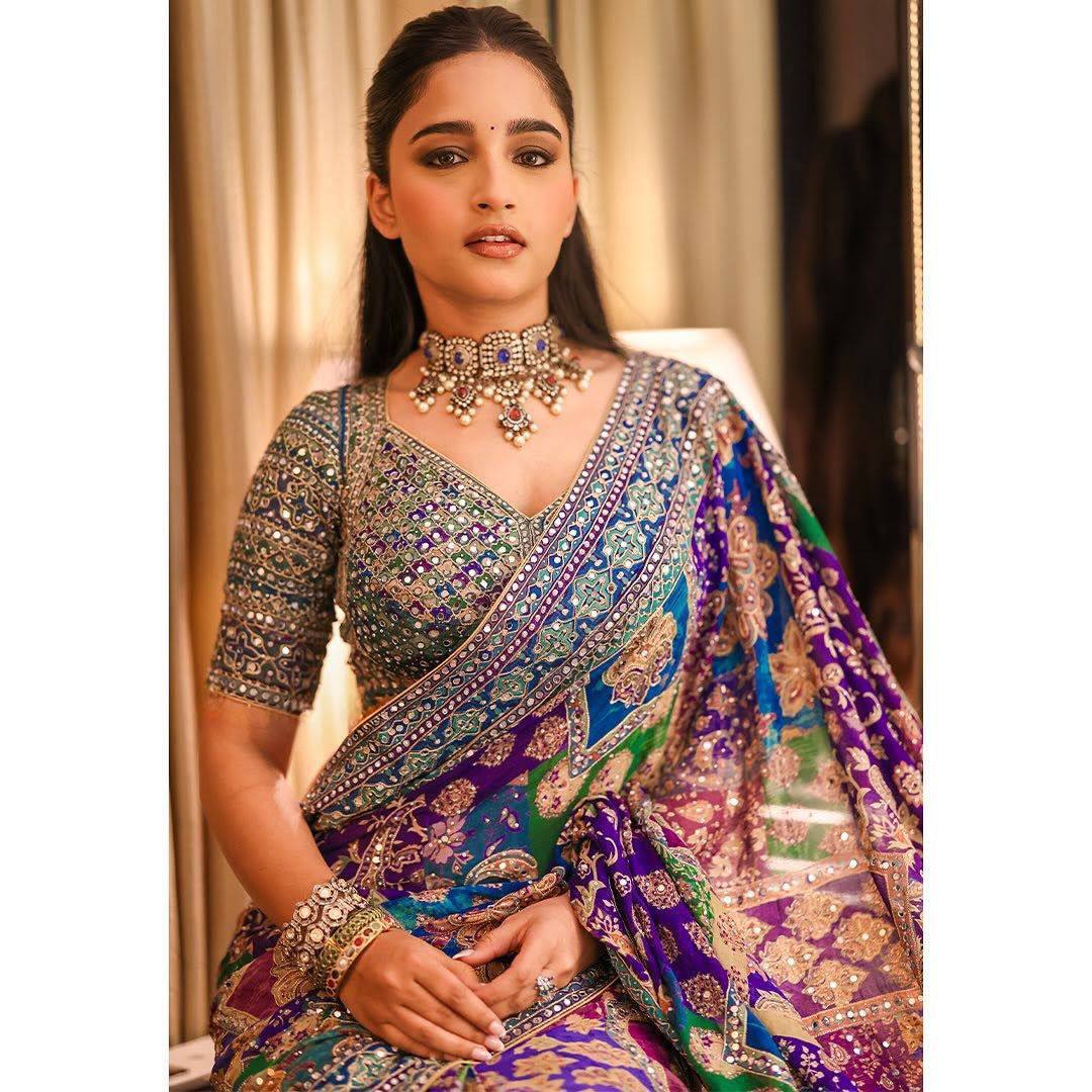 St 057 Soft Chinon Real Mirror Worked Beautiful Saree Collection