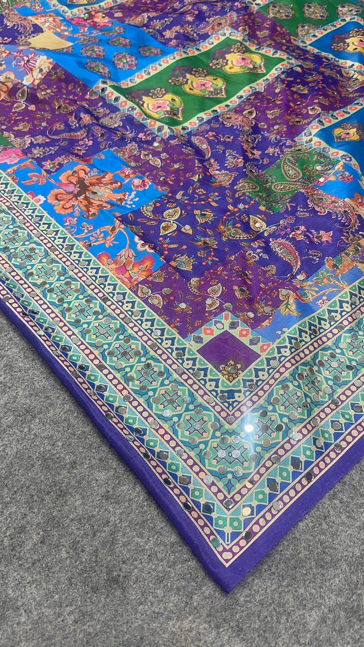 St 057 Soft Chinon Real Mirror Worked Beautiful Saree Collection