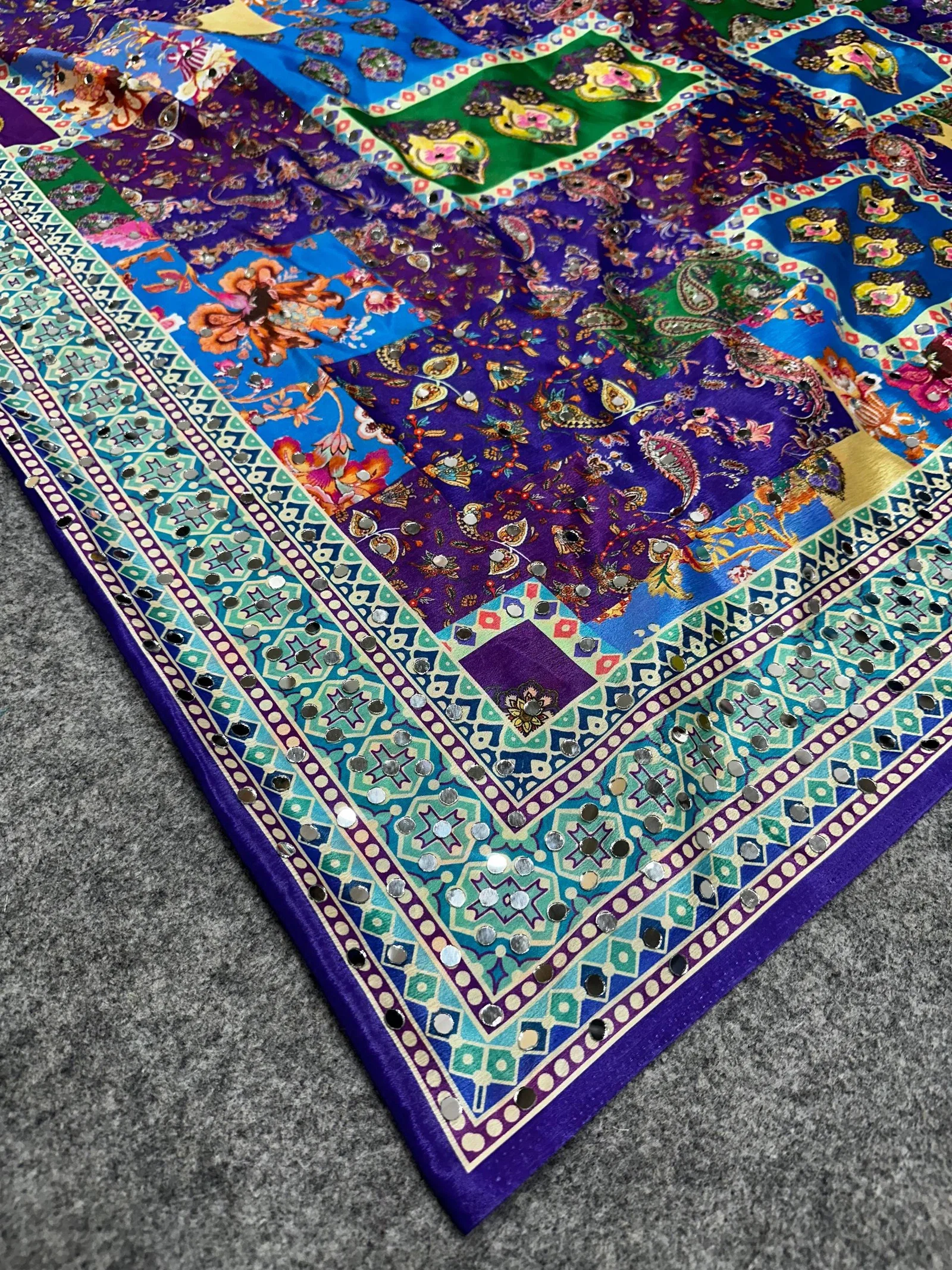 St 057 Soft Chinon Real Mirror Worked Beautiful Saree Collection