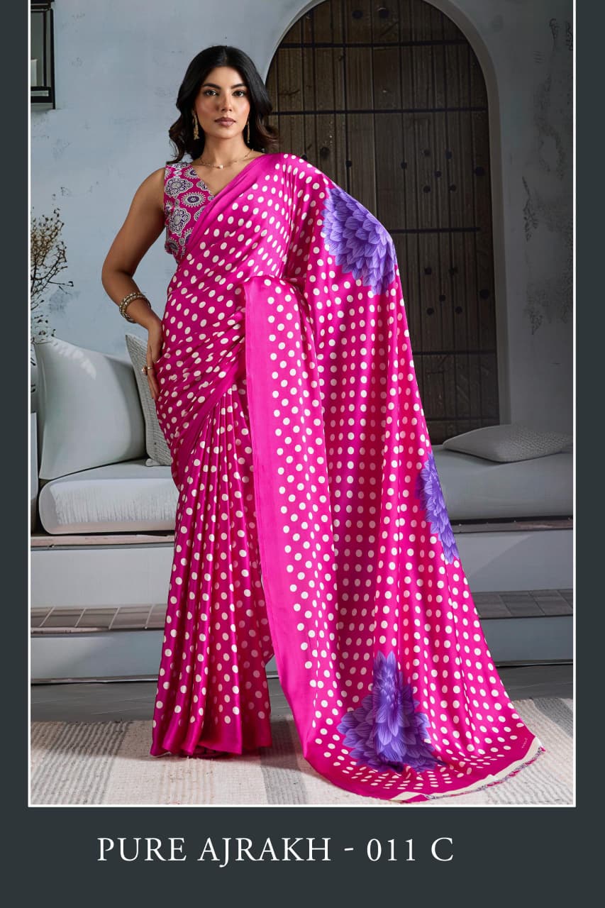 Pure Ajrakh 011 A To F Modal Satin Ajrakh Printed Saree