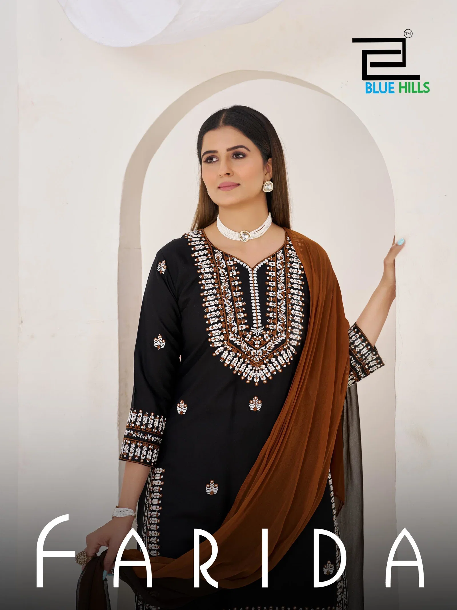 Blue Hills Farida Rayon Thread Worked Kurti With Bottom Dupatta