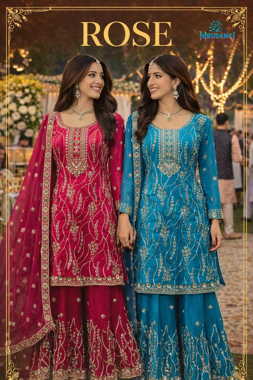 Mrudangi Rose Fandy Silk Embroidered Salwar Kameez Collection