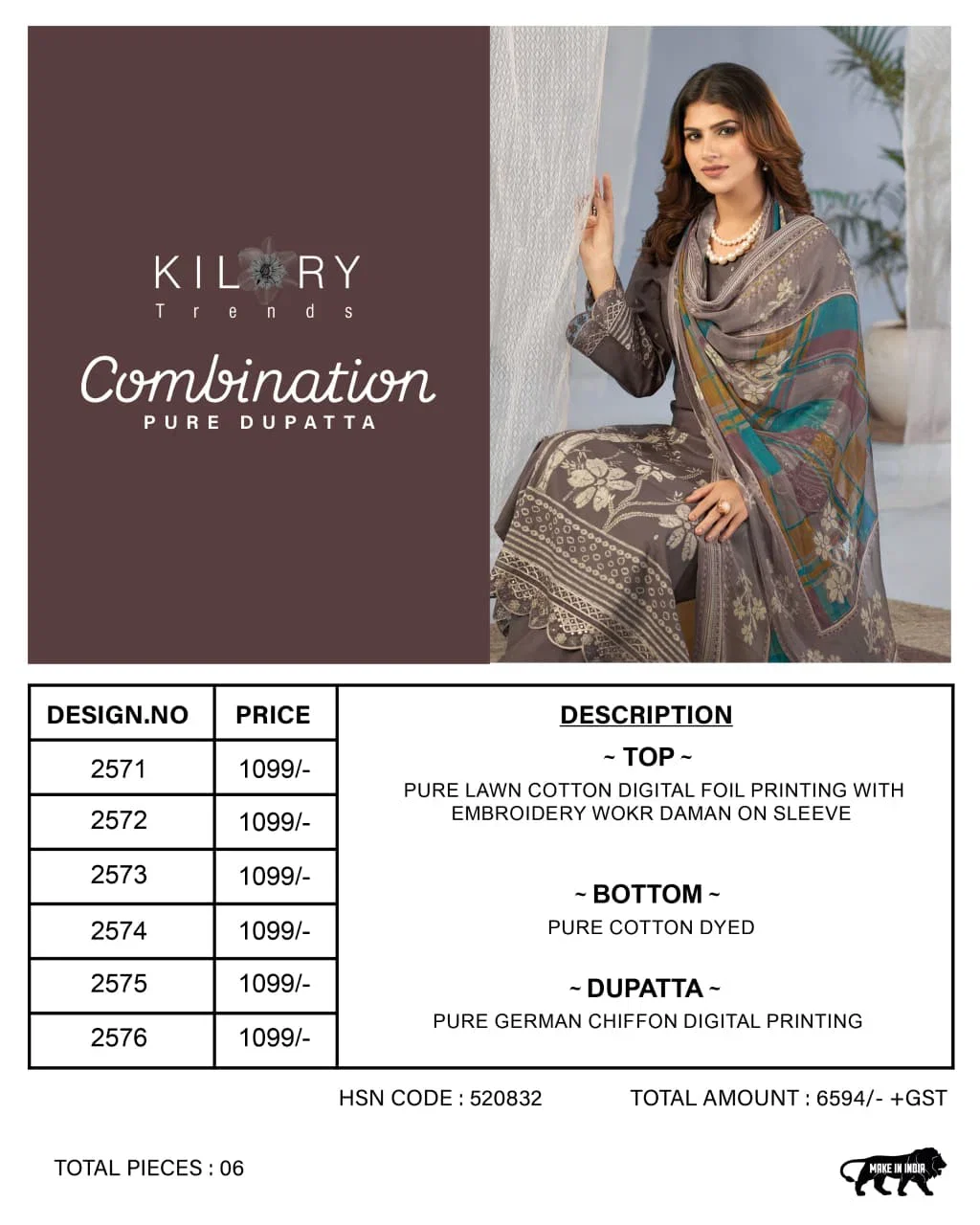 Kilory Combination Lawn Cotton Digital Foil Printed Salwar Kameez