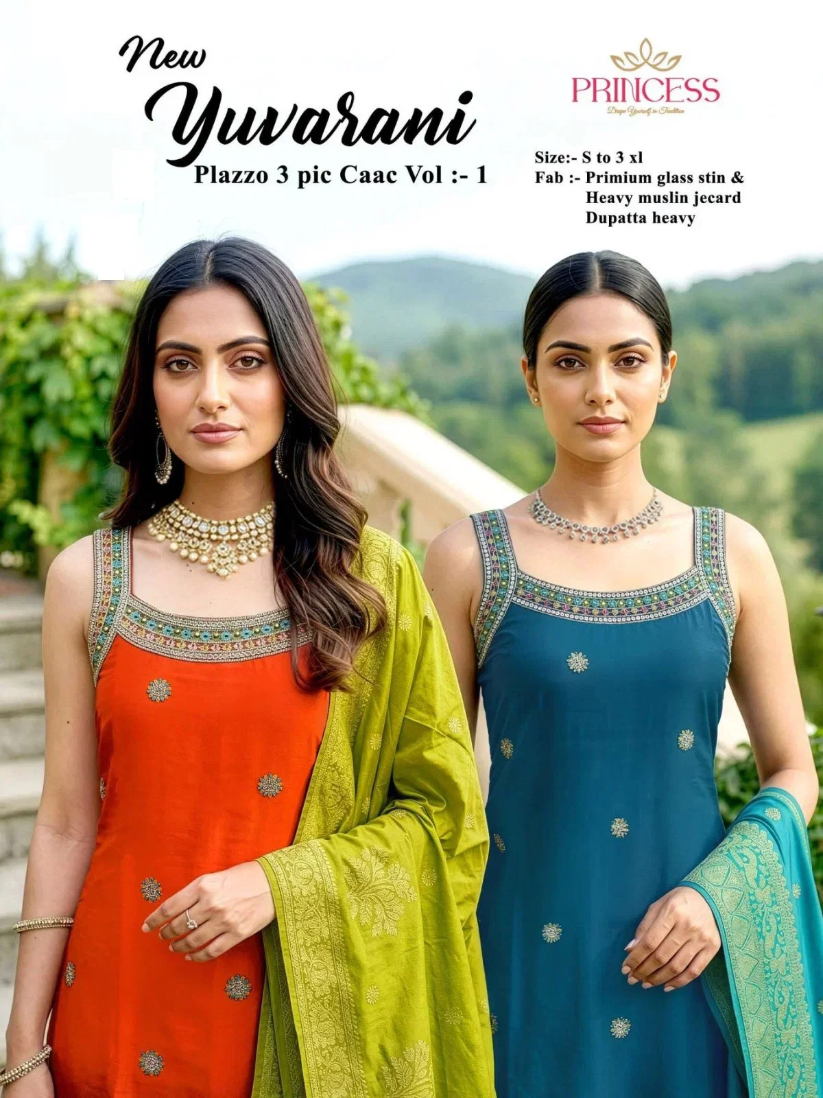 Princess New Yuvarani Glass Satin Embroidered Kurti With Bottom Dupatta