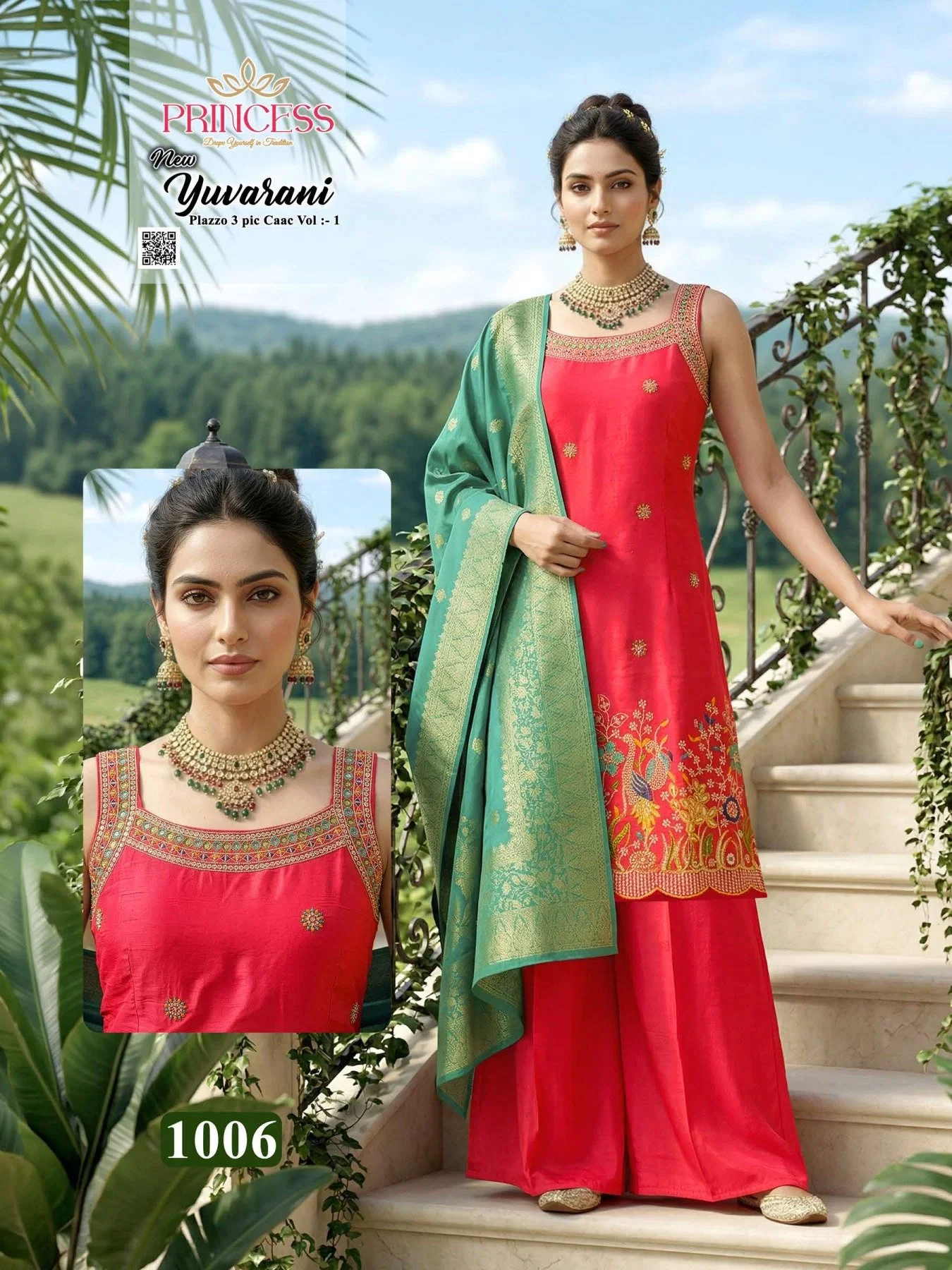 Princess New Yuvarani Glass Satin Embroidered Kurti With Bottom Dupatta