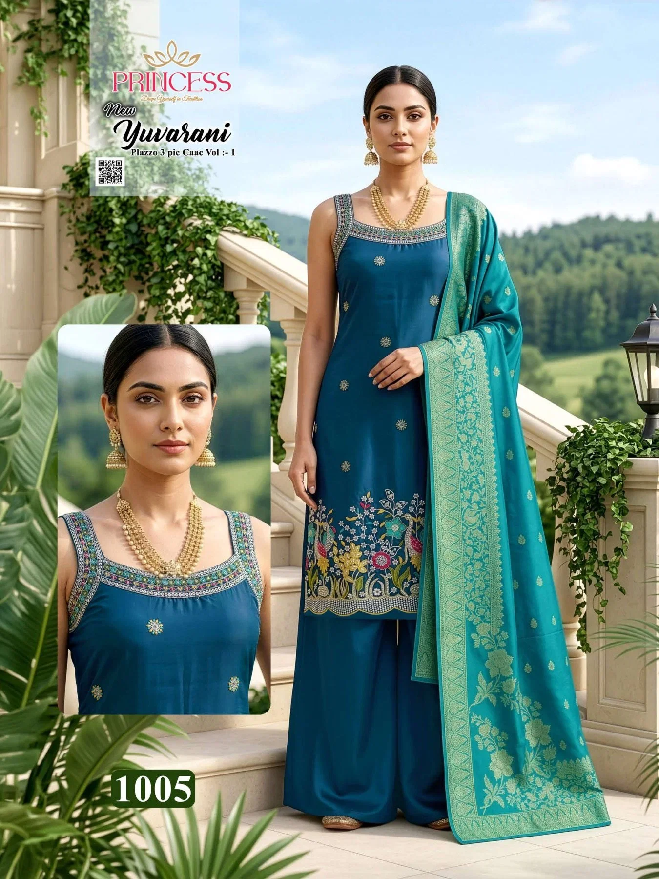 Princess New Yuvarani Glass Satin Embroidered Kurti With Bottom Dupatta