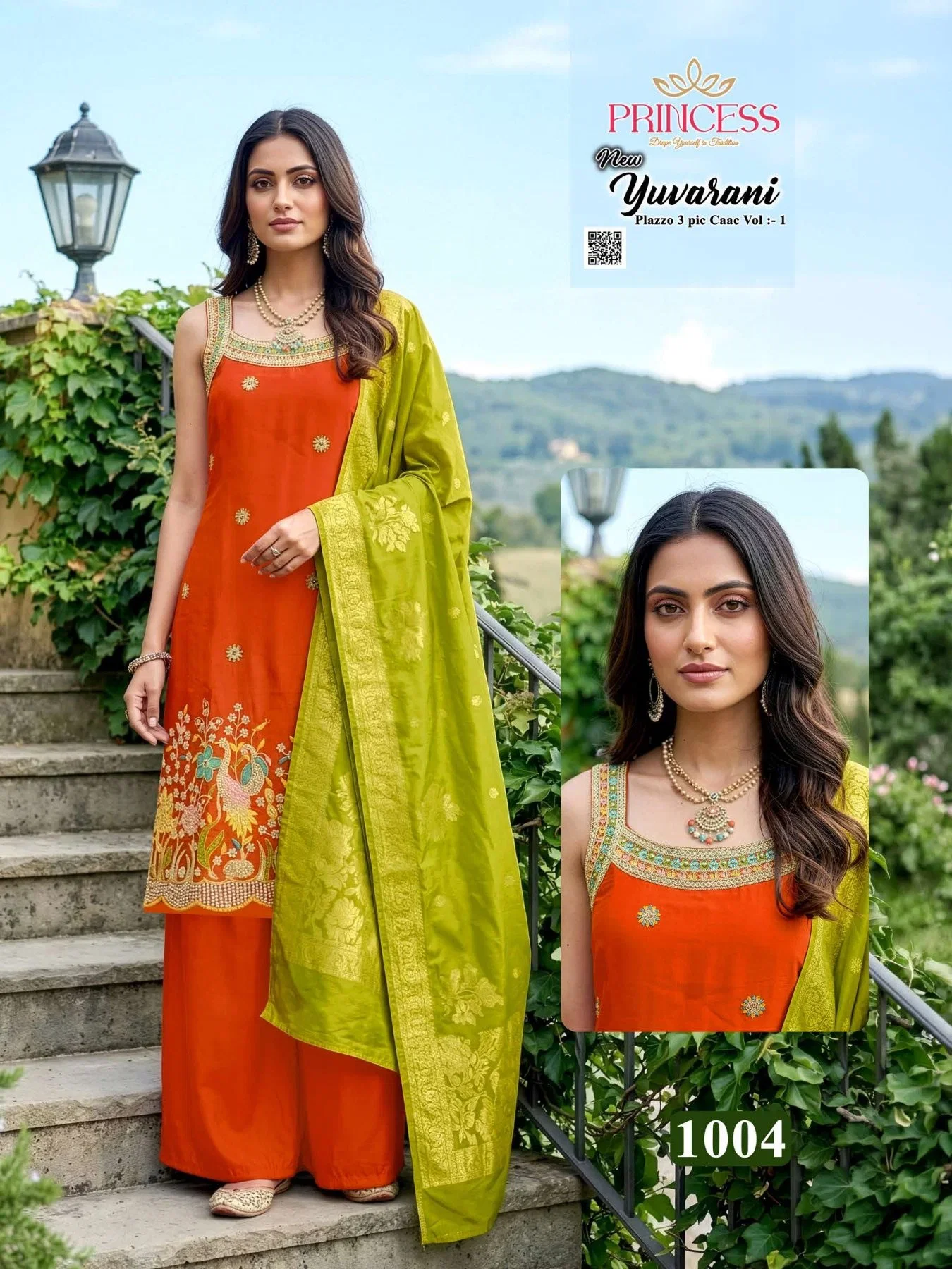 Princess New Yuvarani Glass Satin Embroidered Kurti With Bottom Dupatta
