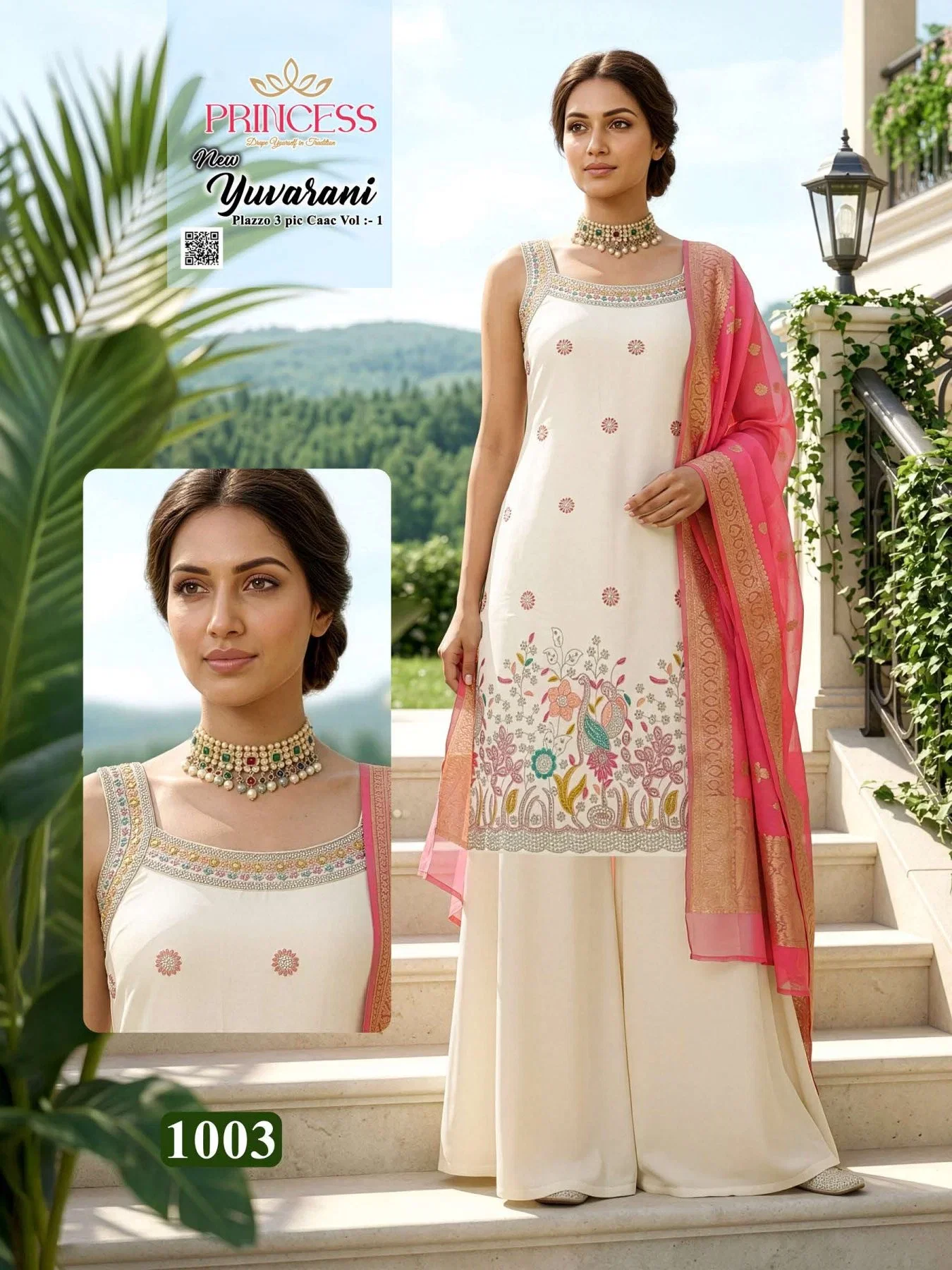 Princess New Yuvarani Glass Satin Embroidered Kurti With Bottom Dupatta